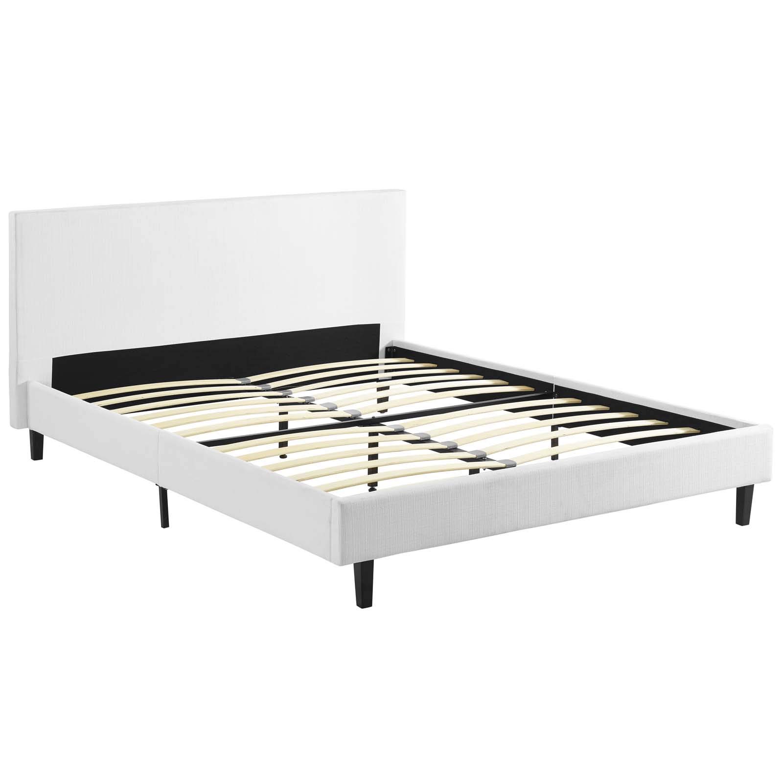 Modern Contemporary Urban Design Full Size Platform Bed Frame with Fabric Upholstery in White - Perfect for Small Bedrooms, Apartments & Modern Home Decor