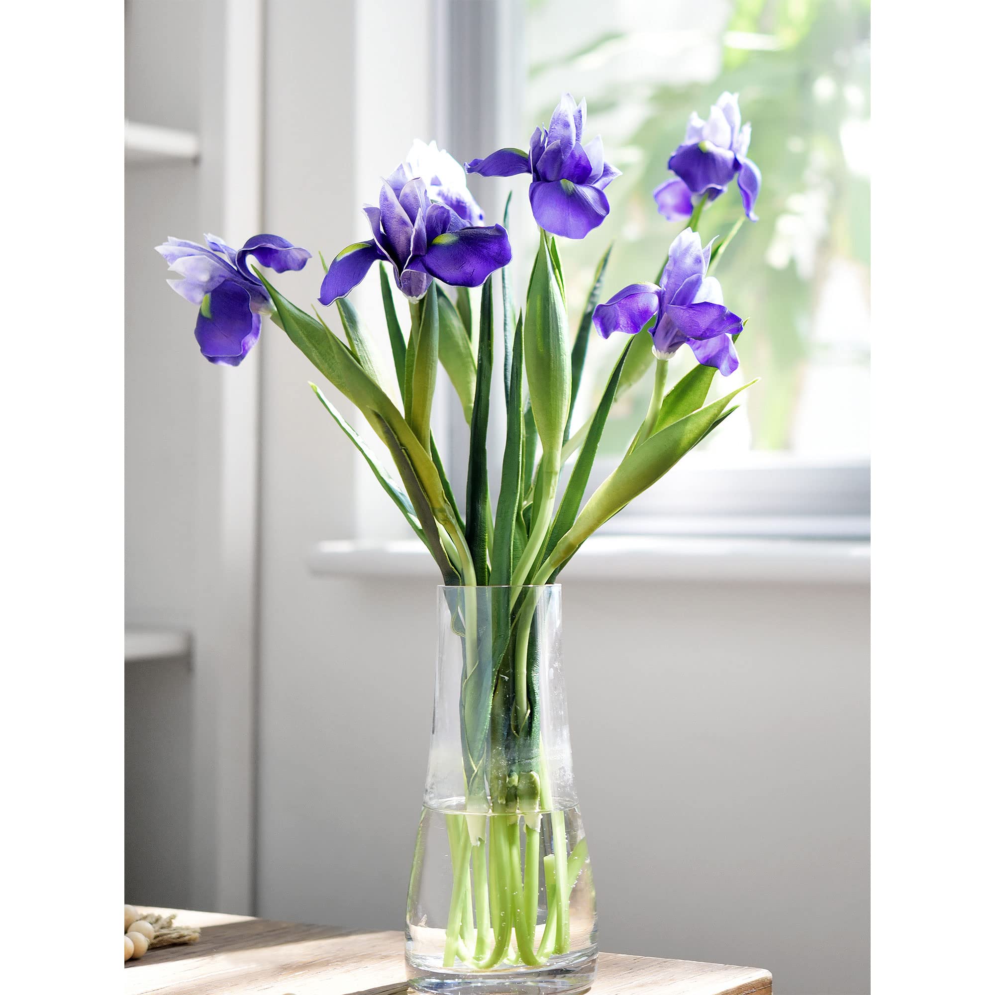 6 Long-Stem Real Touch Artificial Purple Irises - Lifelike Faux Flowers for Home Décor, Wedding Bouquets, Centerpieces & Floral Arrangements | Perfect for Living Room, Bedroom, Office & Event Decorations