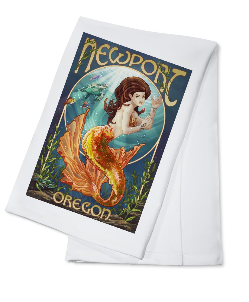 Premium 100% Cotton Tea Towel - Newport Oregon Mermaid Design | Decorative Hand Towel for Kitchen, Bathroom & Home Decor | Perfect for Dish Drying, Gift Giving & Coastal-Themed Decor