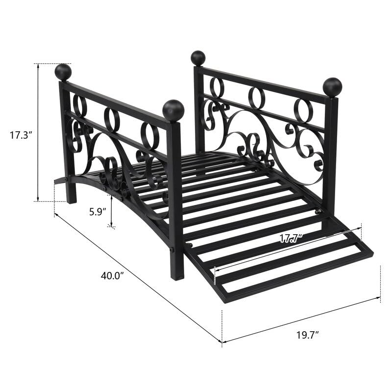Garden Iron Bridge with Round Ball - Decorative Outdoor Metal Bridge for Landscaping, Yard, and Garden Decor - Perfect for Pathways, Flower Beds, and Water Features