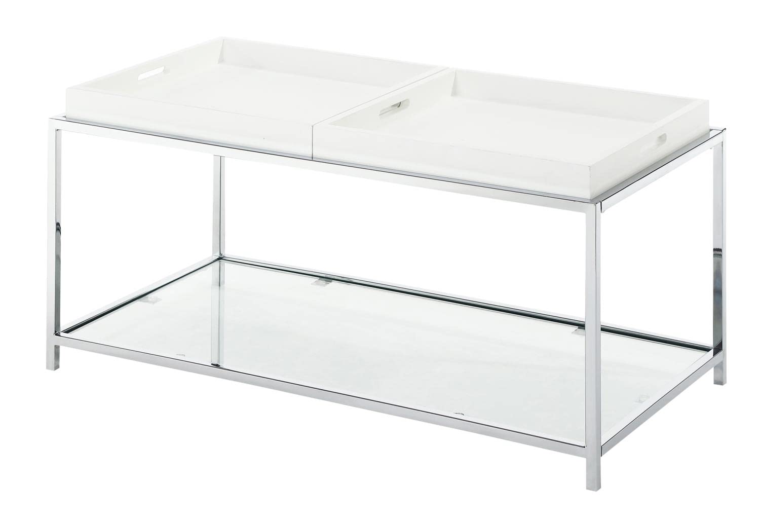Palm Beach Coffee Table with Shelf & Removable Trays - White Modern End Table for Living Room, Perfect for Small Spaces & Home Decor