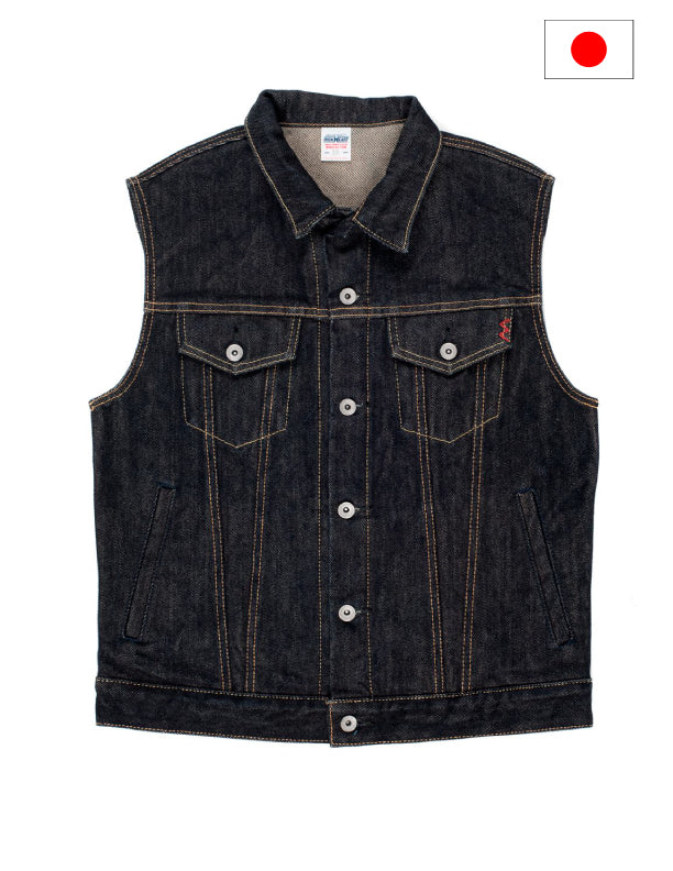 Iron Heart IH-526SV 21oz Indigo Selvedge Denim Vest for Men - Heavyweight Raw Denim Jacket for Motorcycle Riding, Workwear & Casual Style
