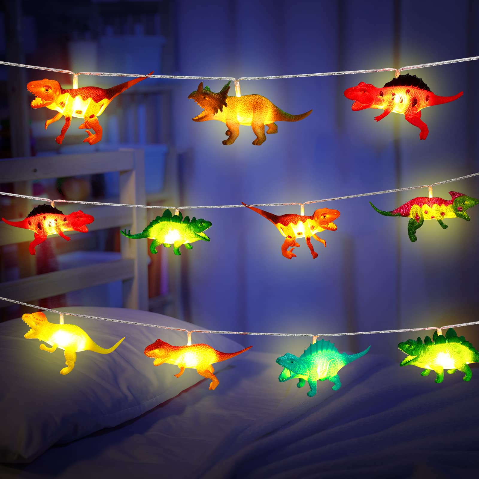 Riakrum LED Dinosaur String Lights - 16.4ft Battery Powered for Bedroom, Tent & Garden Decor
