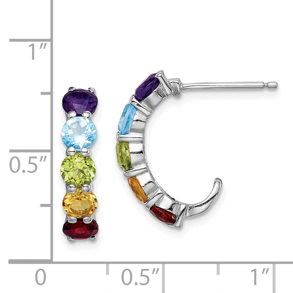 925 Sterling Silver Multi Gemstone J-Hoop Earrings for Women - 12mm x 4mm Dainty Stud Earrings, Gift for Her, Birthday, Anniversary, Valentine's Day Jewelry
