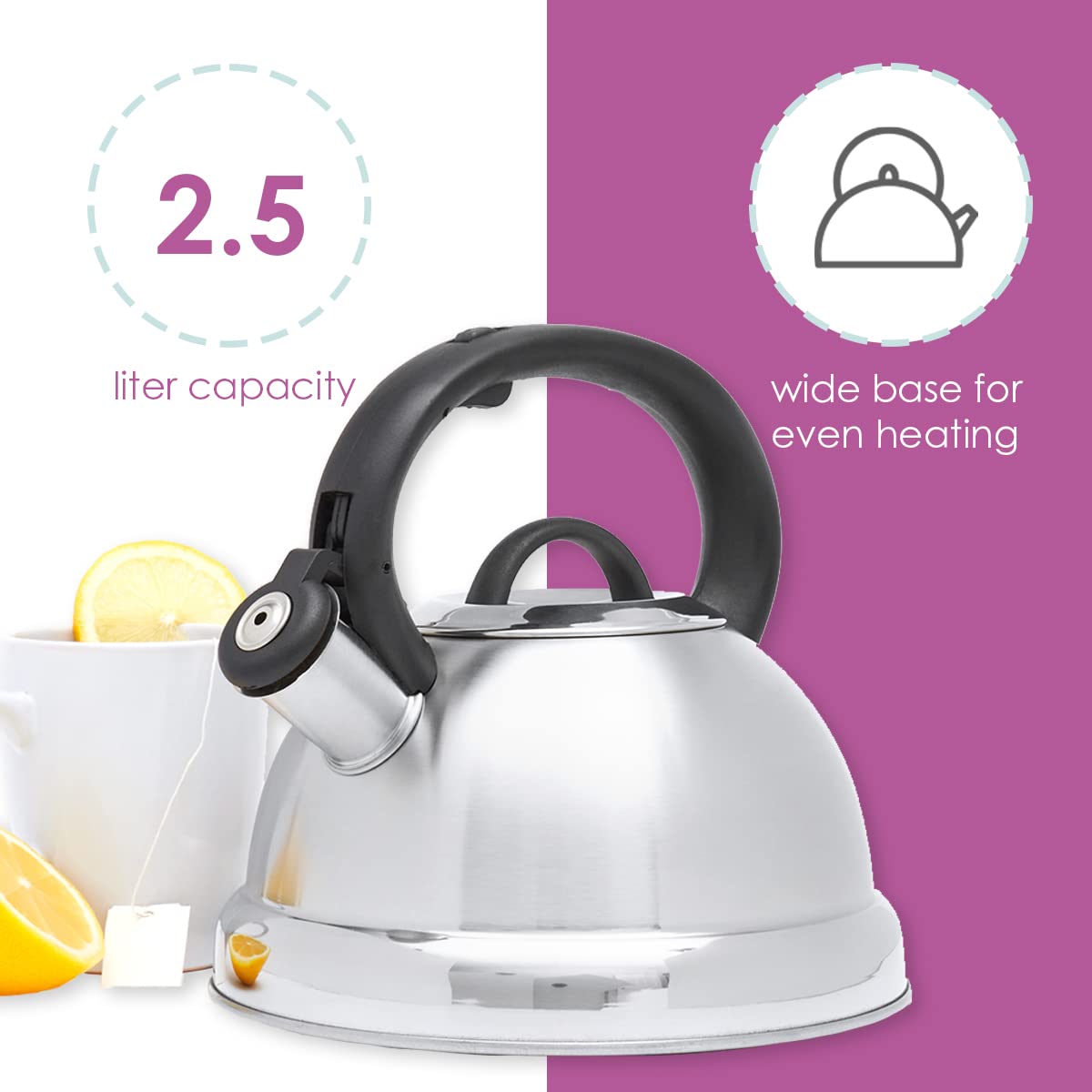 Easy Grip 2.5L Stainless Steel Tea Kettle - Silver | Fast Boiling & Durable | Perfect for Home, Office & Camping Use