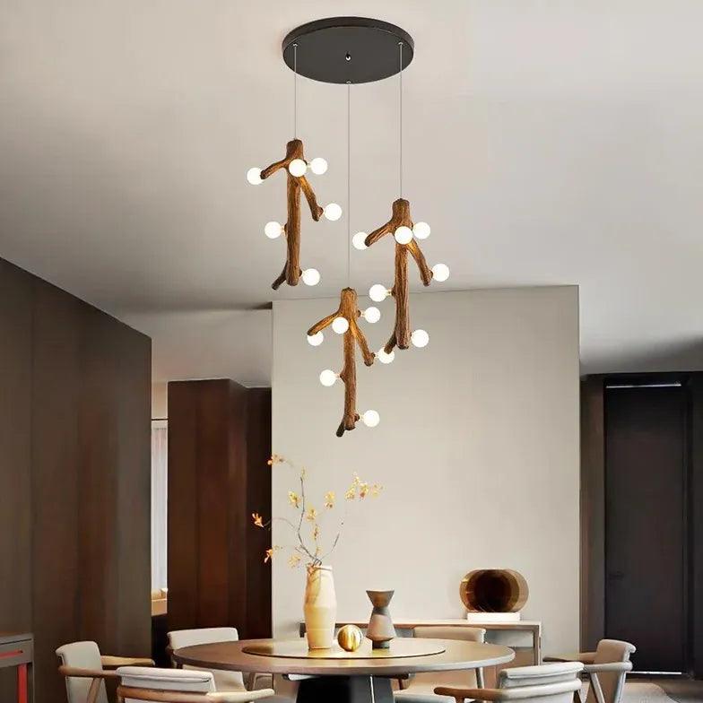 Modern White Globe LED Chandelier with Tree Trunk Design - Perfect for Dining Room, Bedroom, and Living Room Lighting Decor