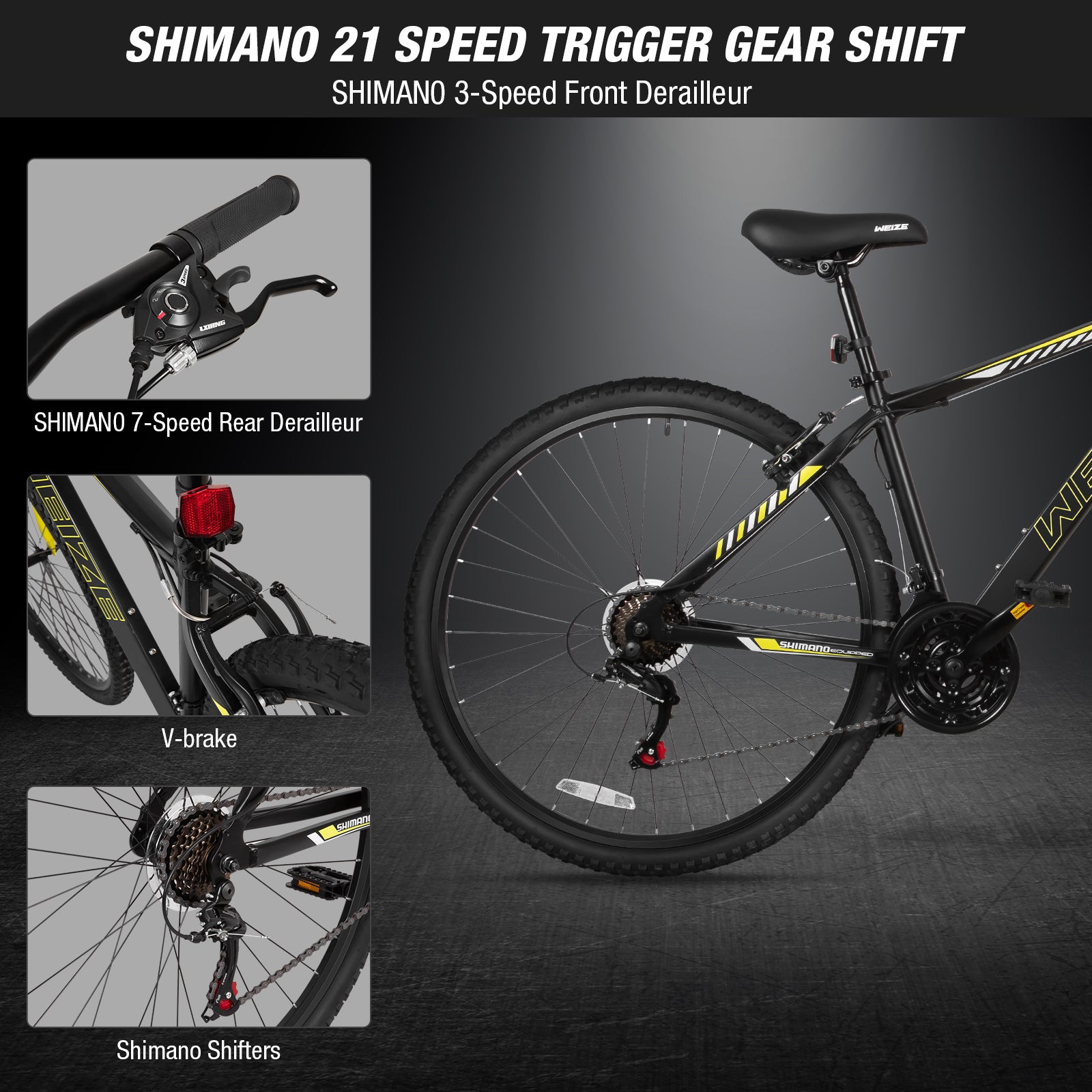 WEIZE 29 Inch Hardtail Mountain Bike for Men & Women - 21 Speed Trigger Shifter, Lightweight Aluminum Frame, Comfort Saddle & Suspension Fork - Perfect for Trail Riding, Commuting & Outdoor Adventures