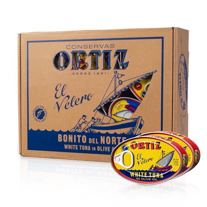 Premium Ortiz Spanish Tuna Gift Pack - 12 Cans of Wild Caught Tuna Fillets in Extra Virgin Olive Oil | Gourmet Seafood Gift for Food Lovers | Perfect for Salads, Tapas & Charcuterie Boards (3.95oz x 12)
