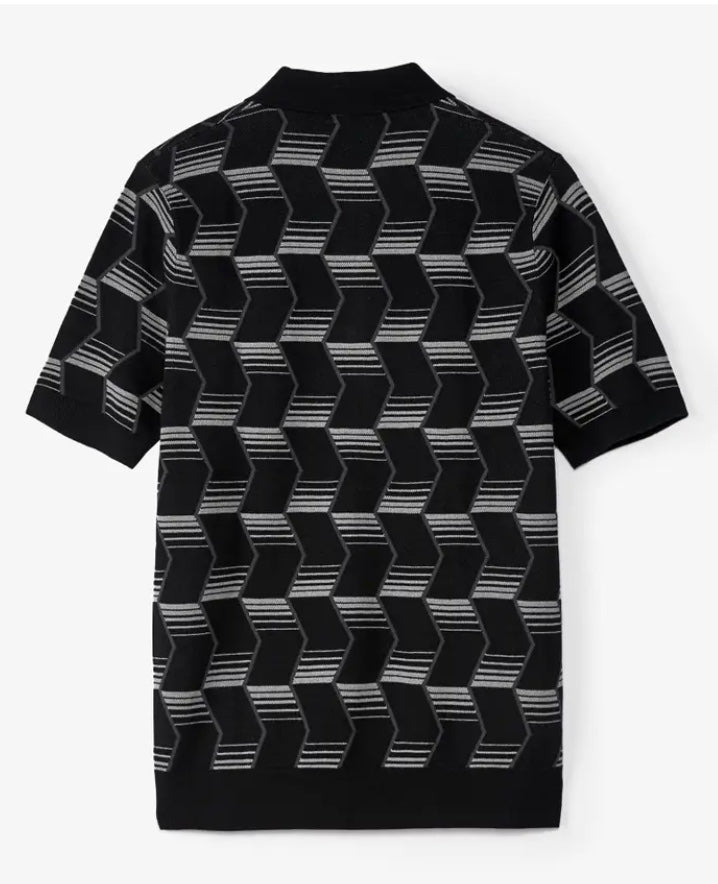 Fred Perry Chevron Stripe Knitted Polo Shirt for Men - Classic Casual Slim Fit Cotton Top - Perfect for Office, Golf & Smart Casual Outfits