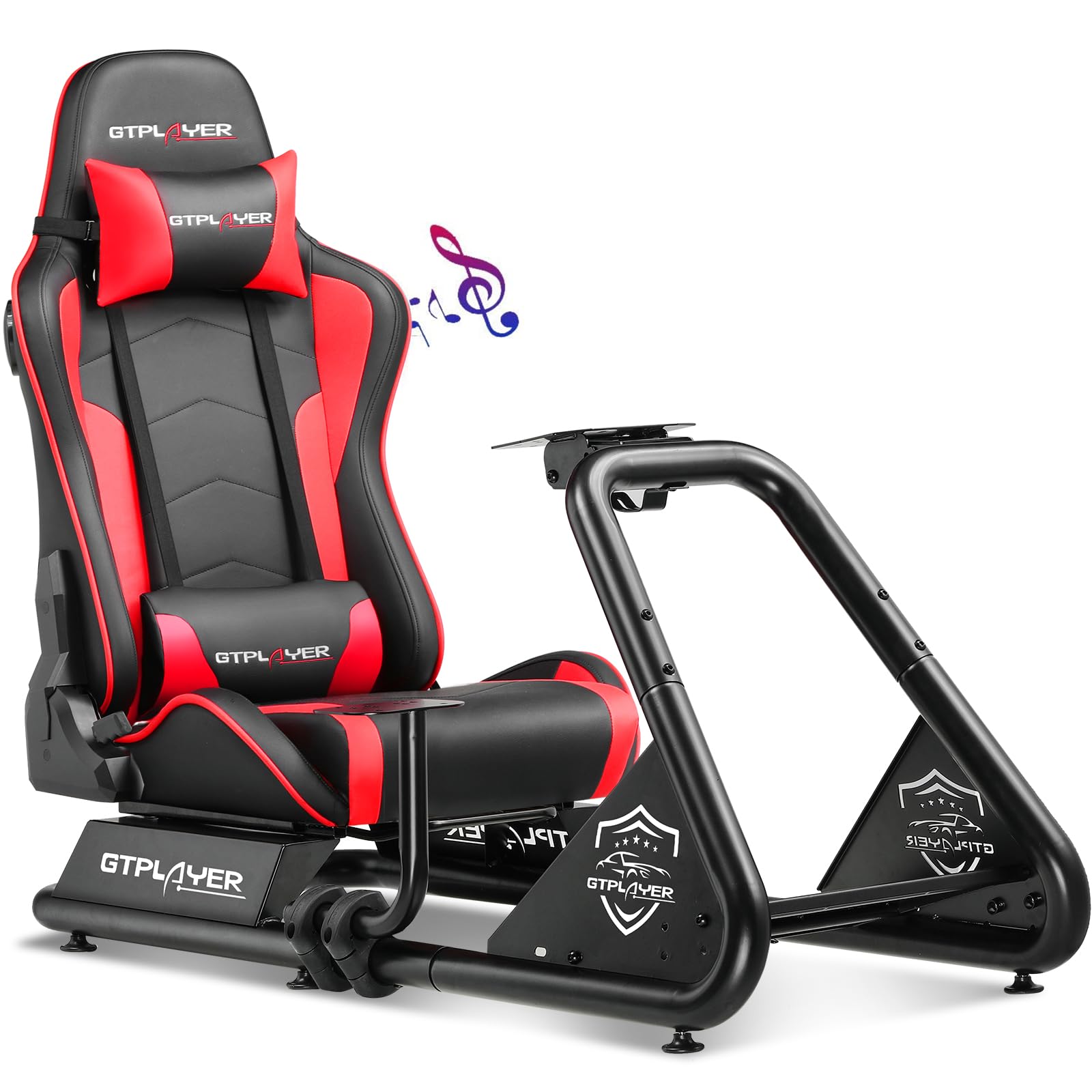 GTPLAYER Racing Simulator Cockpit with Adjustable Seat & Bluetooth Speakers - Ultra-Sturdy Alloy Steel Frame for PC/PS4/Xbox Gaming - Perfect for Home Racing Simulation & Esports Training (Red)