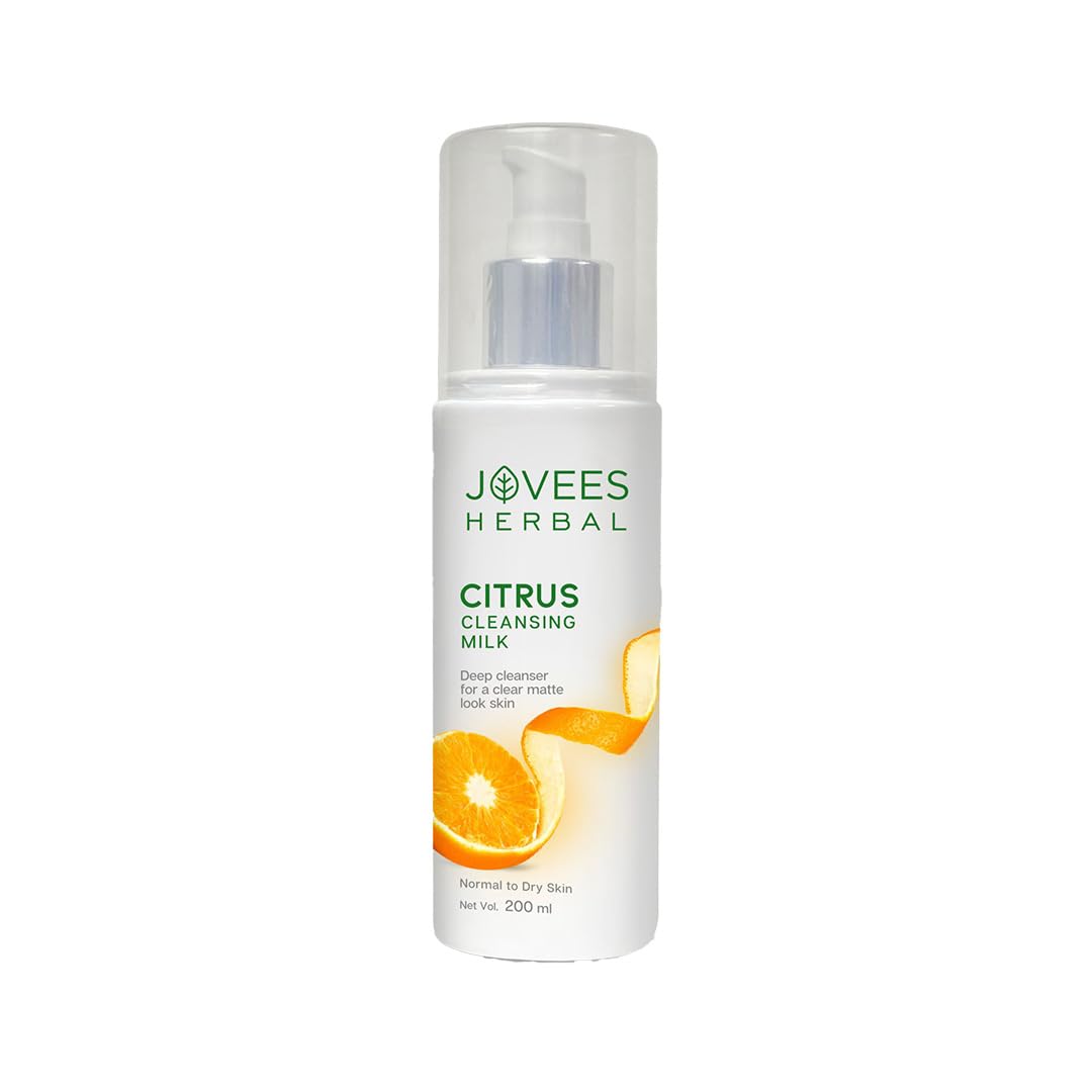 Jovees Herbal Citrus Cleansing Milk with Lemon Peel, Almond & Coconut Oil - Gentle Face Wash for Makeup Removal & Deep Cleansing - Moisturizing Facial Cleanser for Soft, Clean & Healthy Skin - Ideal for Normal to Dry Skin (200ml) | Perfect for Daily Skincare Routine & Post-Makeup Cleansing