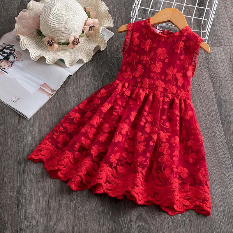 Flower Lace Baby Summer Dresses for Girls 2-6 Years - Sleeveless Casual Kids Clothing for Birthday Party & New Year Celebration | Red Cotton Dress for Outdoor Play & Special Occasions