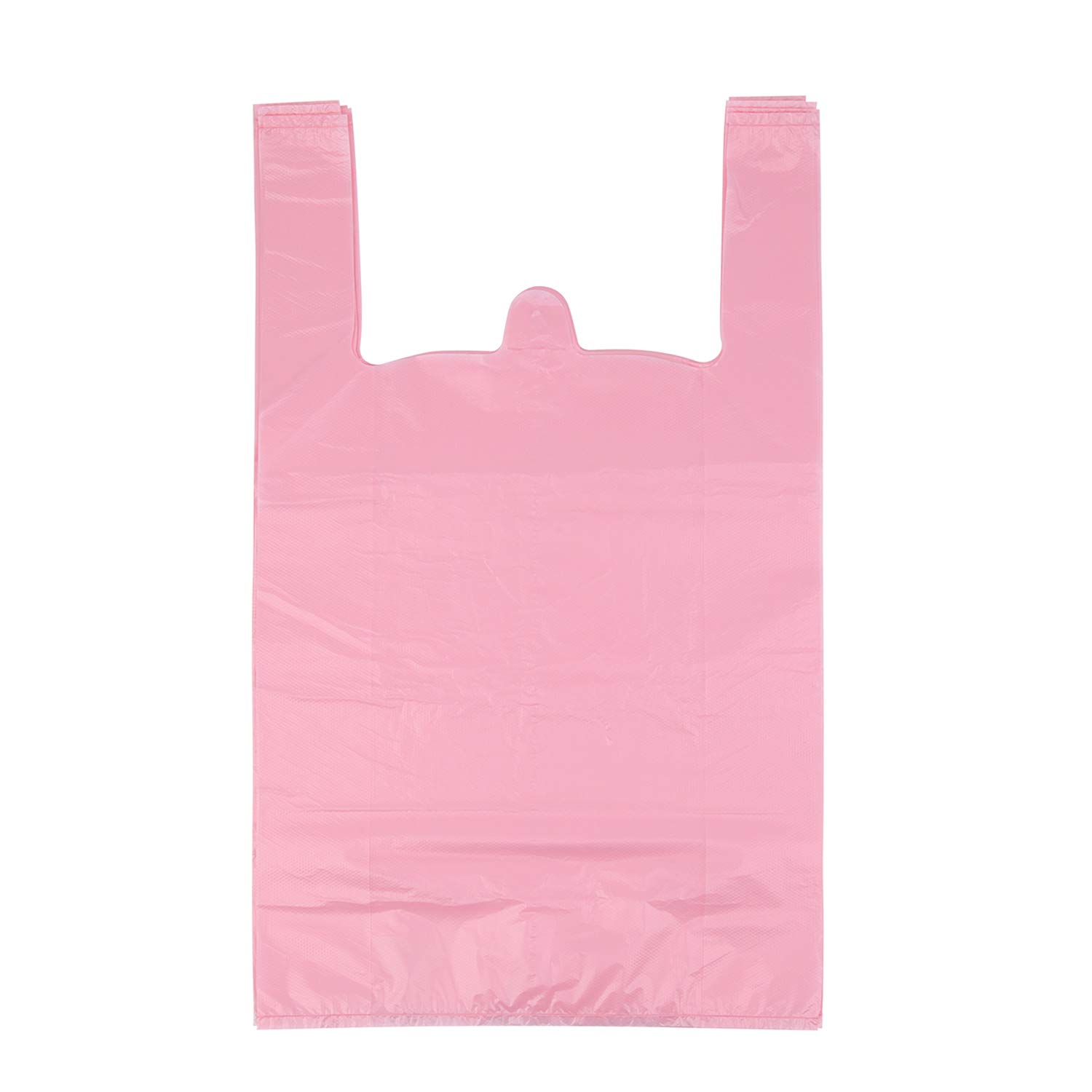 LazyMe Pink Plastic T-Shirt Bags with Handles - 12x20 Inch Bulk Pack of 200 - Durable Grocery & Retail Shopping Bags for Supermarkets, Convenience Stores & Boutique Packaging