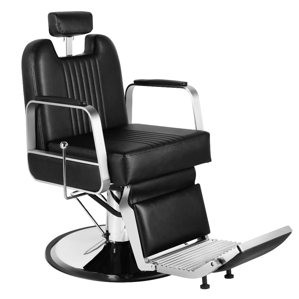 Professional Barber Chair - Adjustable Reclining Salon Chair with Swivel & Headrest for Hair Stylists | Beauty Equipment for Hairdressing, Styling & Shampoo Services | Perfect for Salons, Spas & Home Barber Stations
