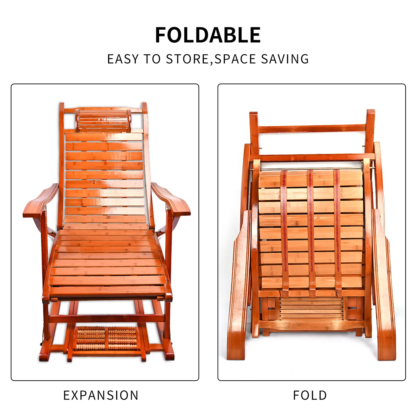 Foldable Rocking Chair - Portable Bamboo Lounge Chair for Indoor & Outdoor Use - Perfect for Garden, Patio, Beach, and Relaxation