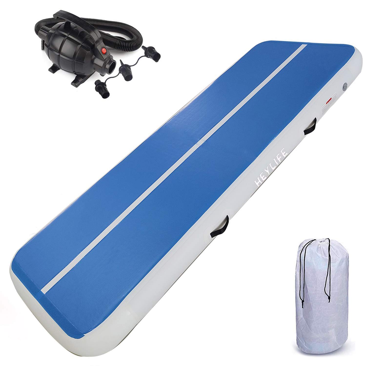 HEYLIFE 10ft x 2ft Inflatable Air Track Mat - 8 Inch Thick Gymnastics Training Mat with Electric Pump for Kids, Boys & Girls - Perfect for Tumbling, Cheerleading, Home Gym & Birthday Gifts (Black/Blue)