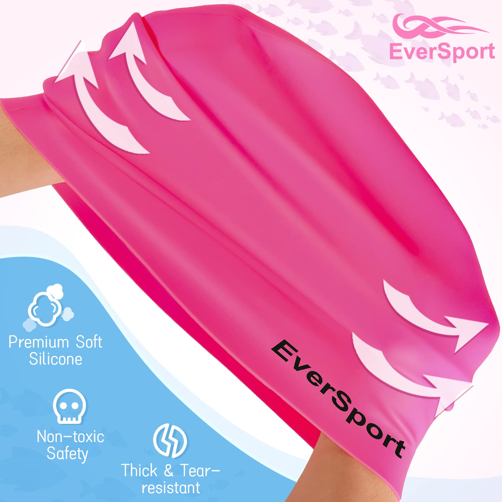 EverSport Kids & Youth Large Swim Cap for Girls Ages 6-14 - Silicone Swimming Cap for Long Hair & Braids - Keeps Hair Dry - Perfect for Swimming Lessons, Pool Parties & Beach Activities