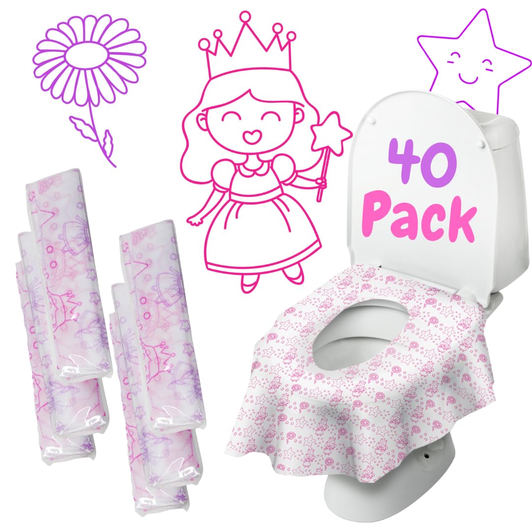 **40-Pack XL Disposable Princess Toilet Seat Covers for Toddlers - Individually Wrapped Travel Potty Liners for Girls & Boys - Perfect for Potty Training, Daycare, and Public Restrooms**