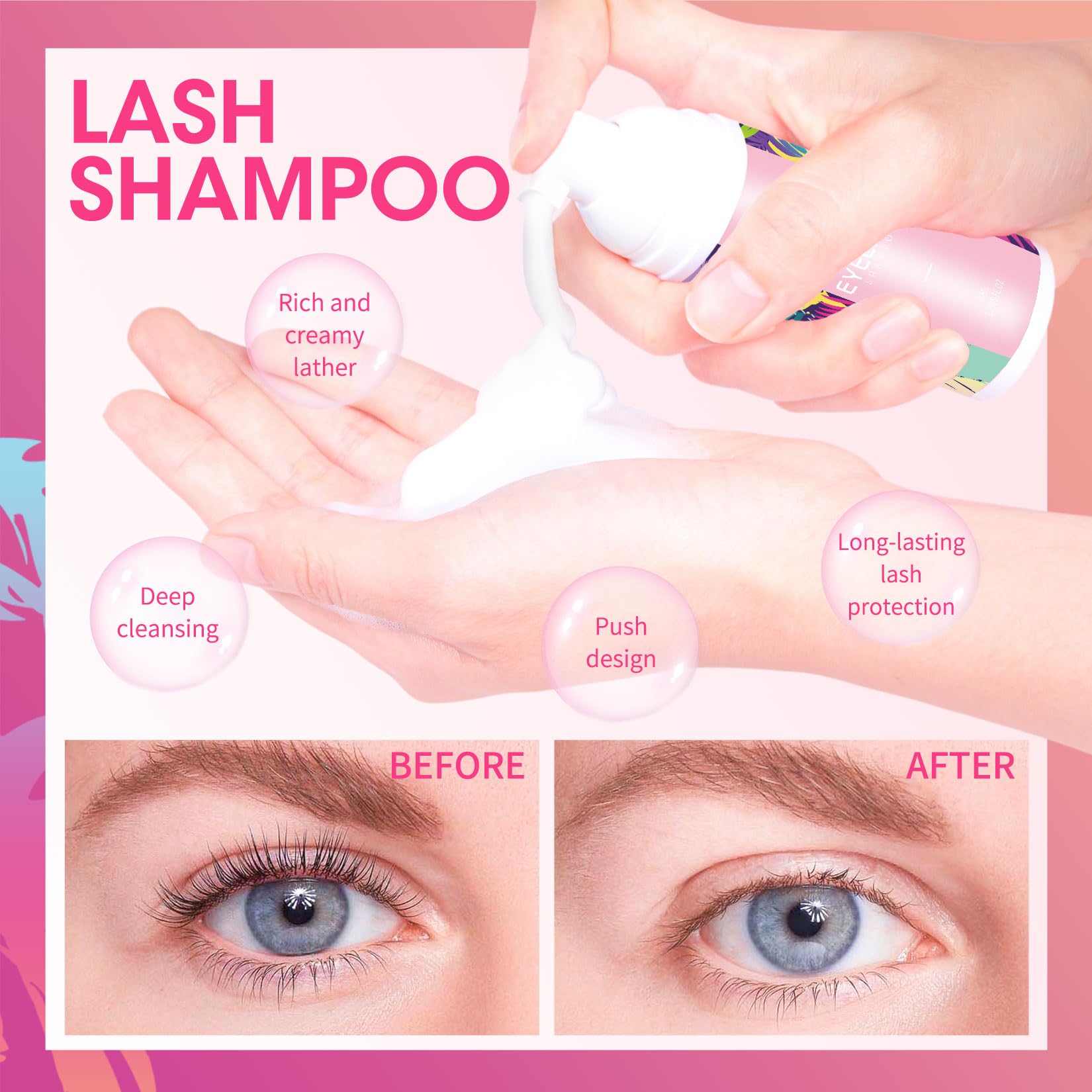 Eyelash Extension Shampoo & Cleanser Kit - 2.11 Floz Lash Wash with Fan Dryer | Safe for Lash Extensions | Valentine's Gift for Women, Mom, Sister, Wife | Home & Salon Use for Gentle Lash Care