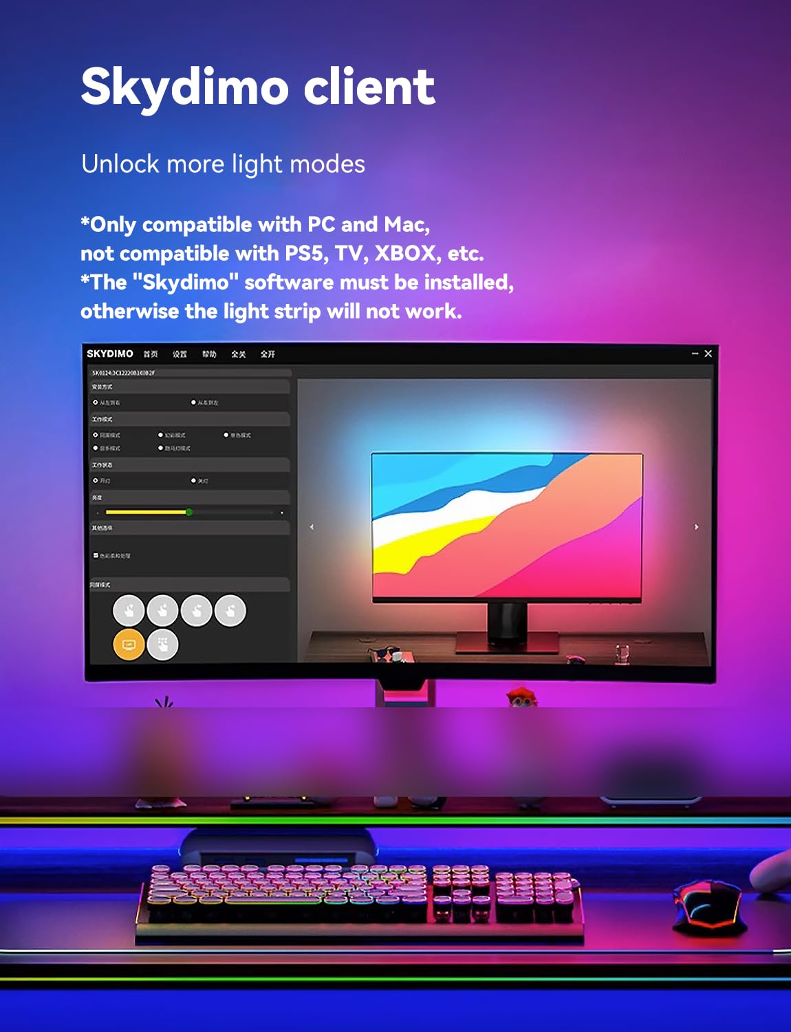 RGB LED Monitor Backlight Strip - Sync with Screen Colors & Music, USB-Powered Computer Light Bar for Gaming Desks, Software Control, G100 (27-inch) - Perfect for Gaming Setups, Home Office & Entertainment Rooms