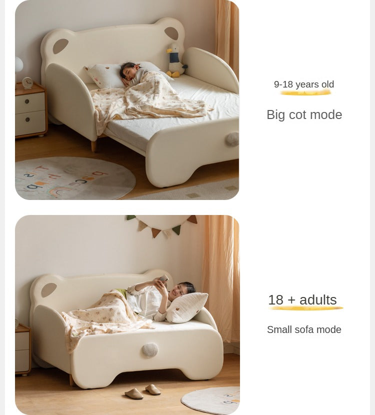 Organic Birch Solid Wood Retractable Kids Bed with Genuine Leather - Perfect for Toddler Rooms, Daycare Centers & Small Spaces