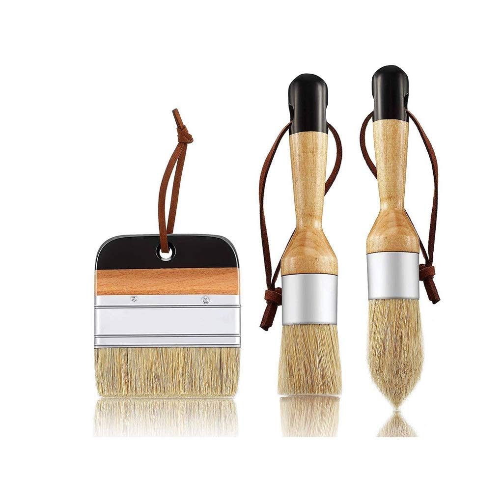 NBHFR 3-Pack Chalk & Wax Paint Brushes - Natural Bristle Stencil Brushes for Wood Furniture, Home Wall Decor - Perfect for DIY Projects, Furniture Restoration & Craft Painting