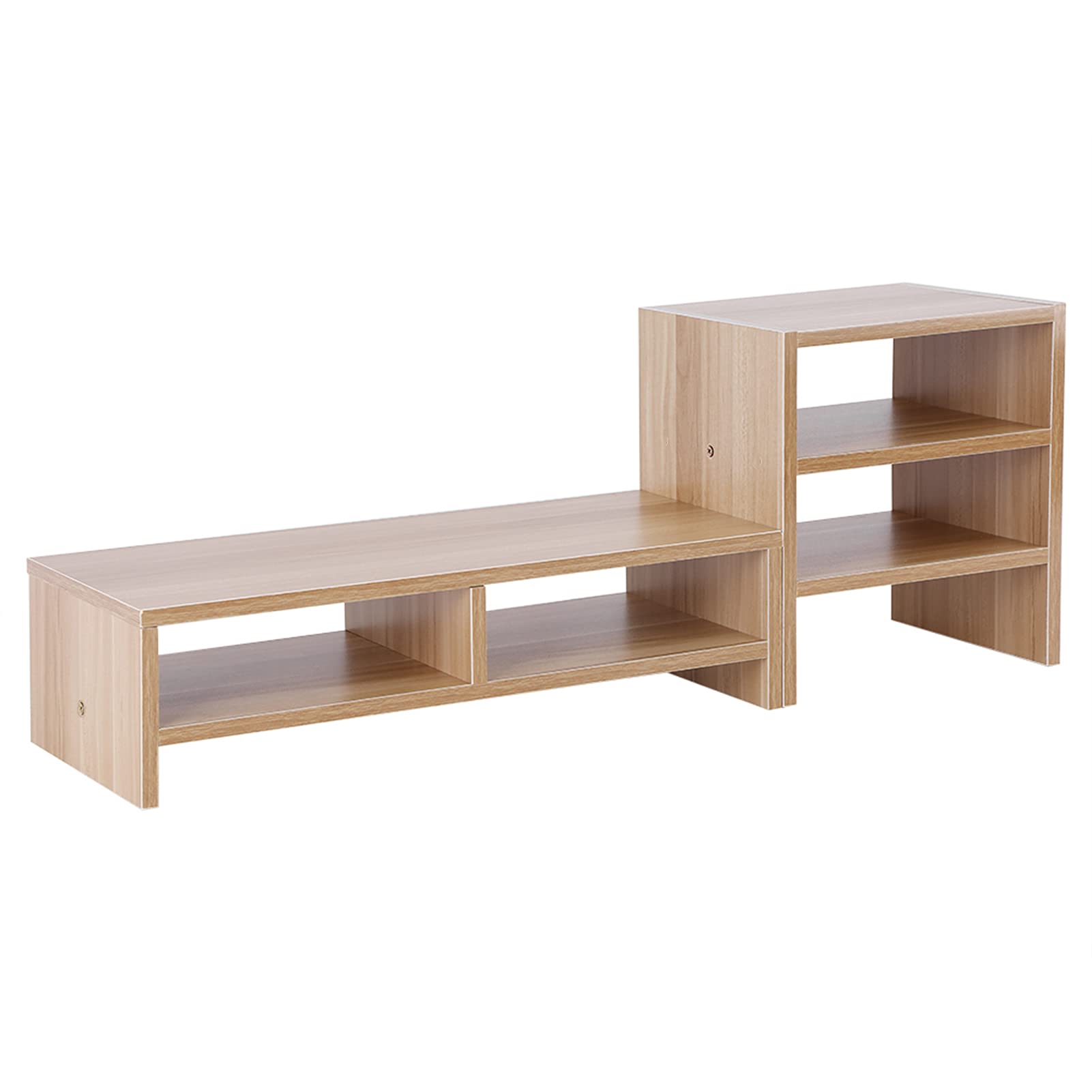 EVTSCAN Wooden Laptop Stand with 3-Tier Shelf - Light Walnut Monitor Riser & Desktop Organizer for Home Office, Gaming Setup, and Workspace Storage Solution