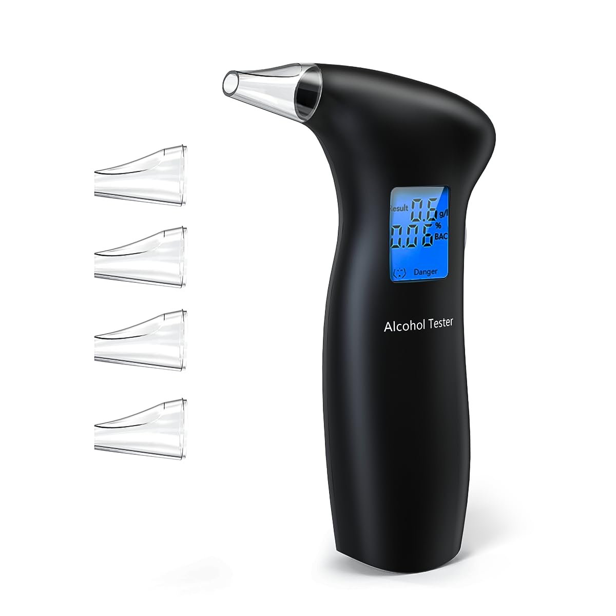 Portable Alcohol Breathalyzer Tester with LCD Display & Reusable Mouthpieces - Personal & Professional Use - Accurate BAC Detection for Home, Office, Parties & Road Safety - Black