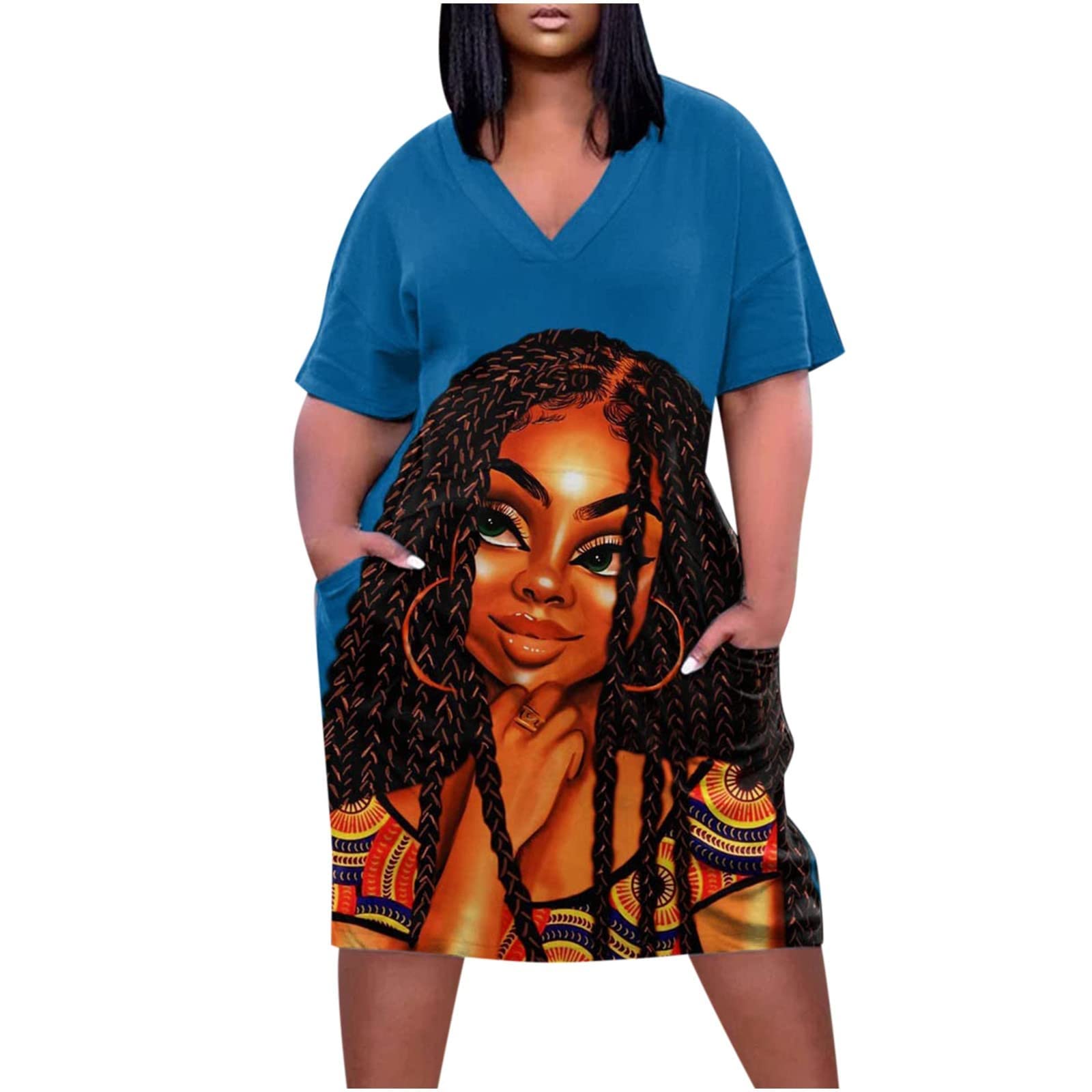 LOOKAA Plus Size Summer T-Shirt Dress for Women - Oversized V-Neck Short Sleeve Graphic Tee Dress | Casual Loose Fit for Beach, Vacation & Everyday Wear