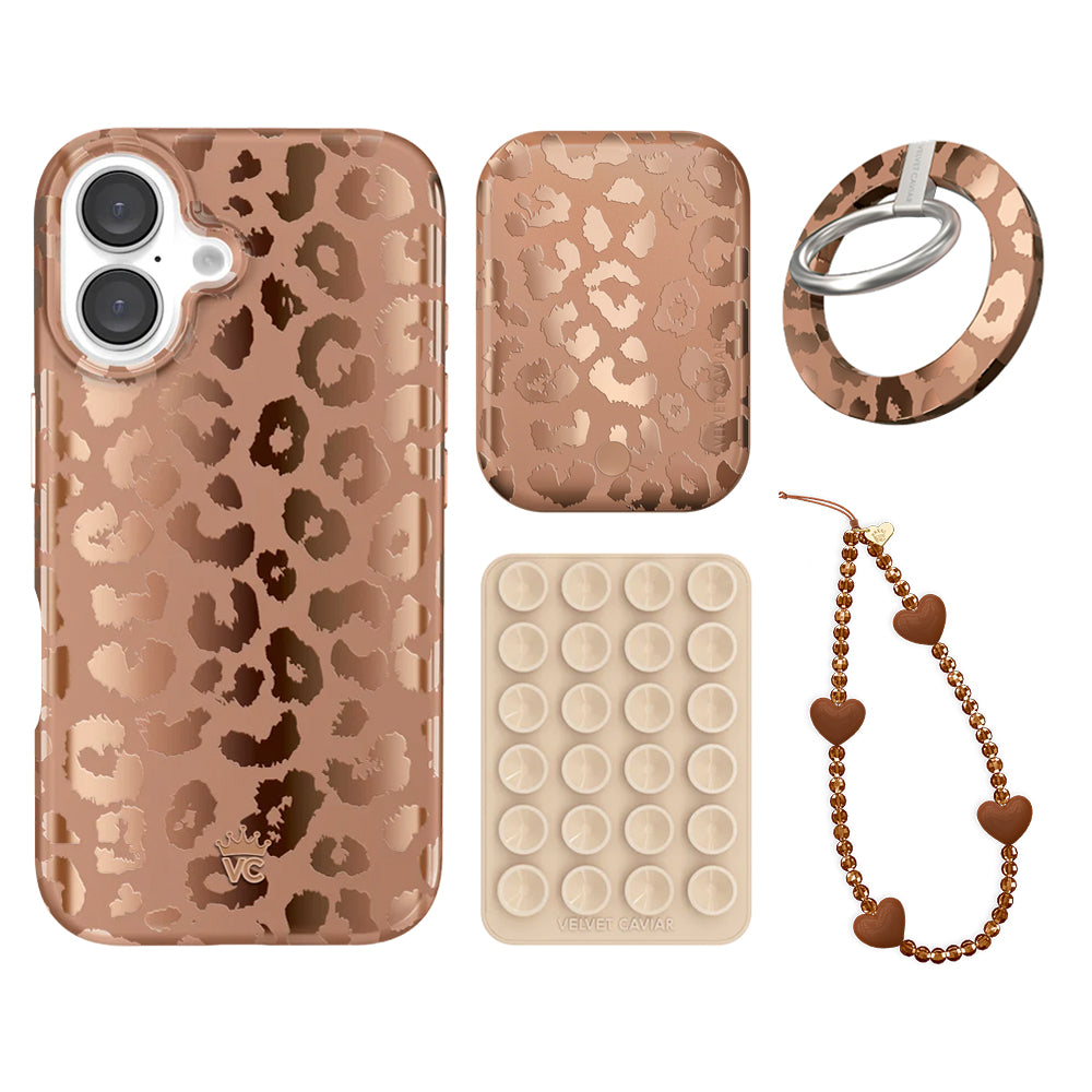 Bronze Chrome Leopard iPhone Case with Grip - Stylish Protective Cover for iPhone 13/14/15 Pro Max - Perfect for Everyday Use, Travel, and Fashion Accessories