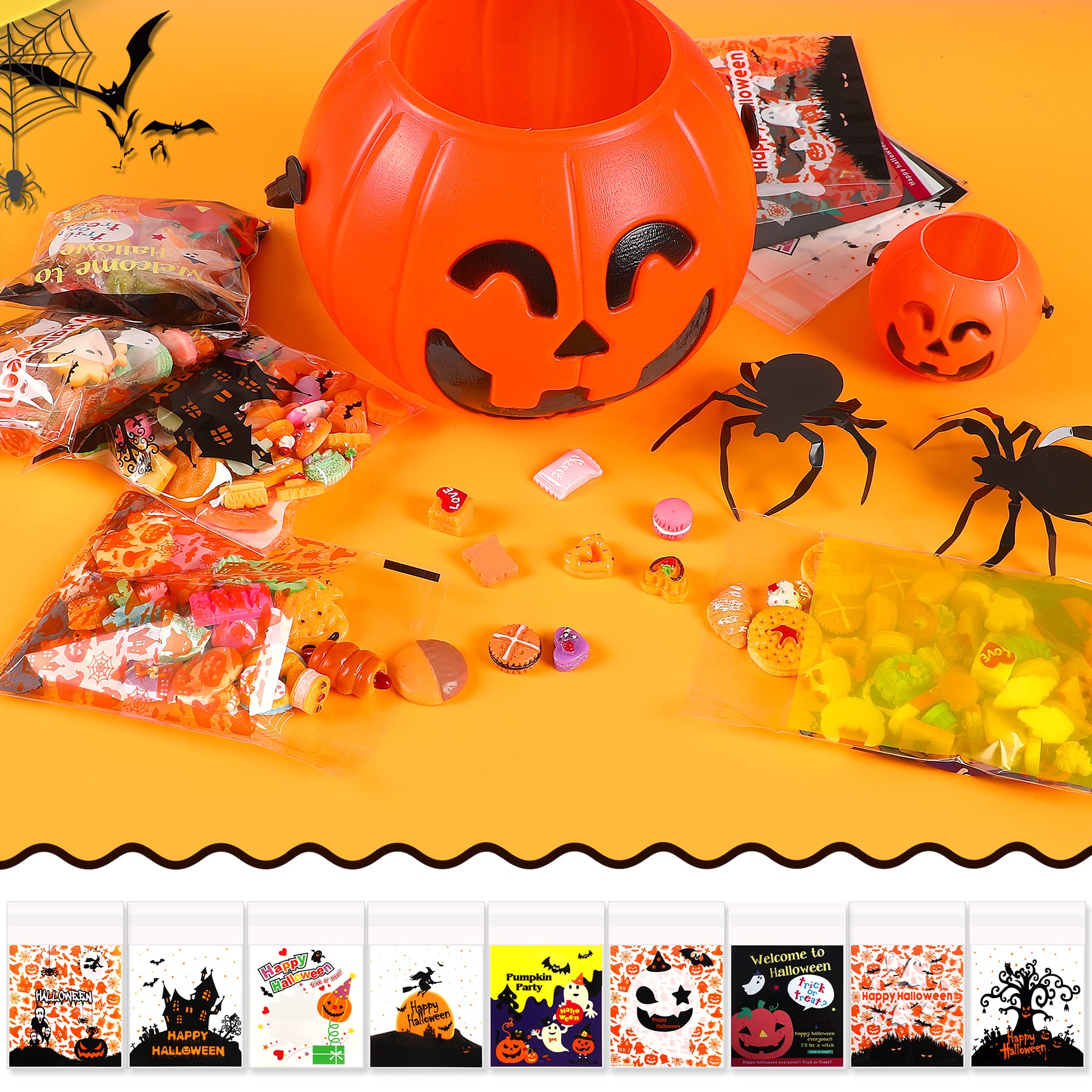 FEBSNOW 450 PCS Halloween Candy Bags - Self-Adhesive Cellophane Treat Bags for Trick or Treat, Christmas Party Favors, Holiday Gift Wrapping & DIY Crafts - Perfect for Classroom Treats, Birthday Party Favors & Homemade Cookie Packaging