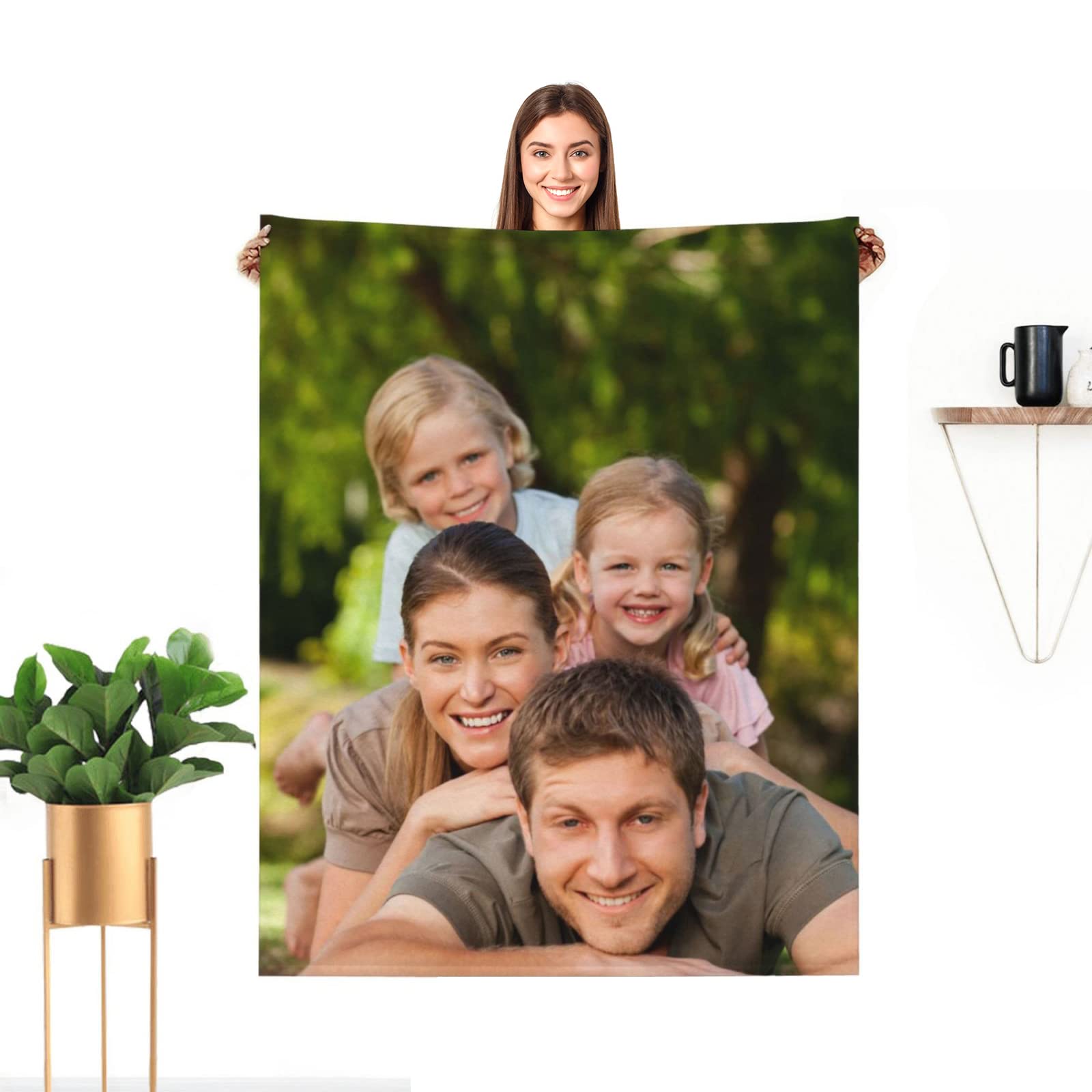 Personalized Photo Blanket - Custom Blanket with Pictures & Text for Adults, Kids, Family & Pets - 50