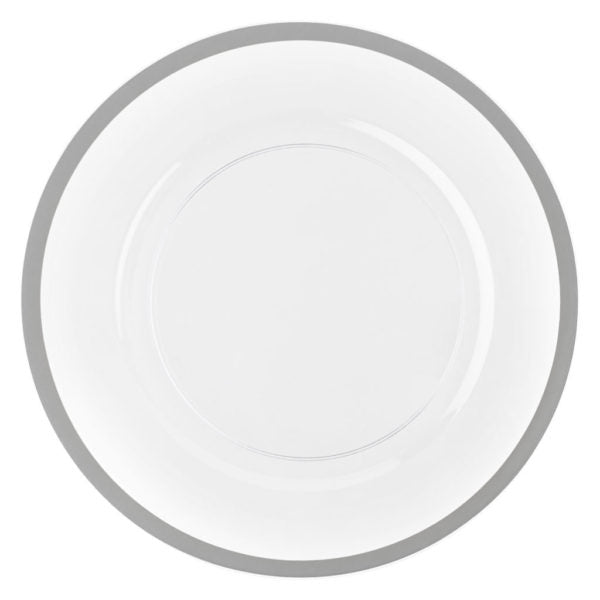 13 Inch Clear & Silver Round Plastic Charger Plates - Set of 4 | Elegant Table Setting for Weddings, Parties & Formal Dining