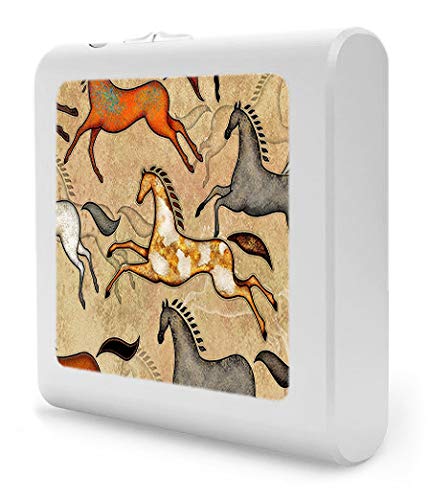 Dimmable LED Night Light with Auto On/Off Sensor - Adjustable Brightness Warm White Plug-in Nightlight for Bathroom, Hallway, Nursery & Bedrooms (Southwest Horses Design by Dan Morris) - Perfect for Safe Nighttime Navigation and Soothing Ambience