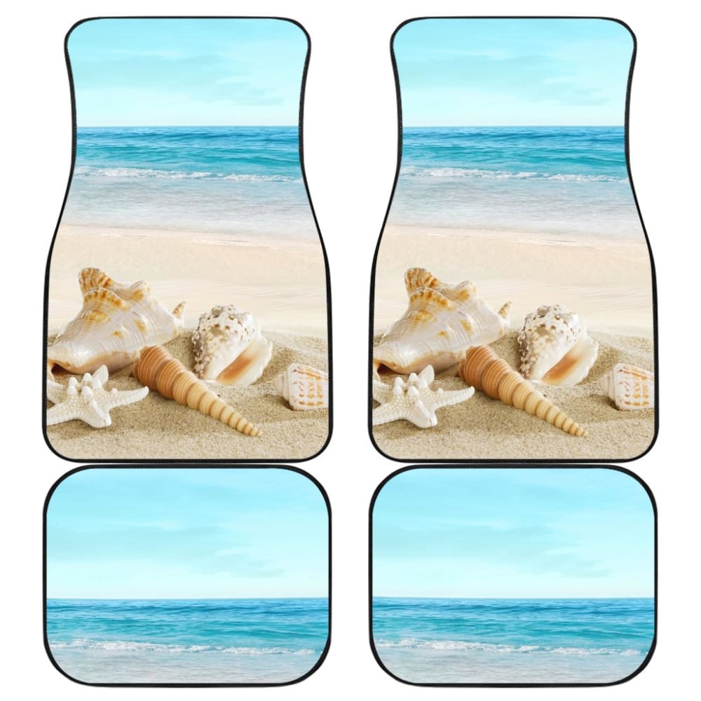 Premium Waterproof Beach Car Floor Mats with Sea Shell Design - Non-Slip All-Weather Protection for Sand, Mud & Snow - Perfect for SUVs, Trucks & Minivans at Shoreline & Vacation Destinations