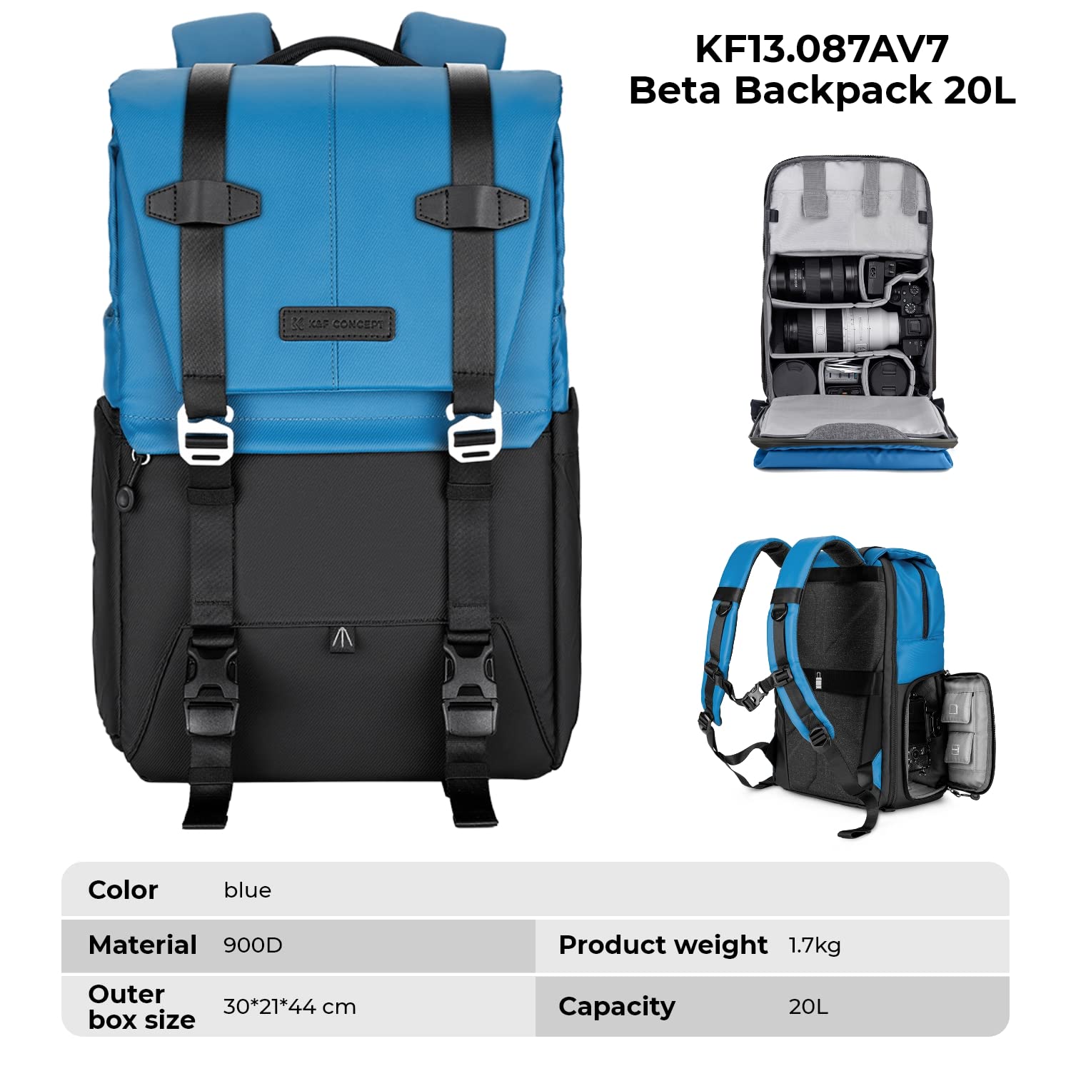 K&F Concept Professional Camera Backpack 20L - Waterproof DSLR/SLR/Mirrorless Camera Bag with Rain Cover, Large Capacity Photography Backpack Fits 15-15.6 Inch Laptop - Compatible with Canon, Nikon, Sony & DJI Mavic Drone Gear - Perfect for Travel, Hiking & Outdoor Photography