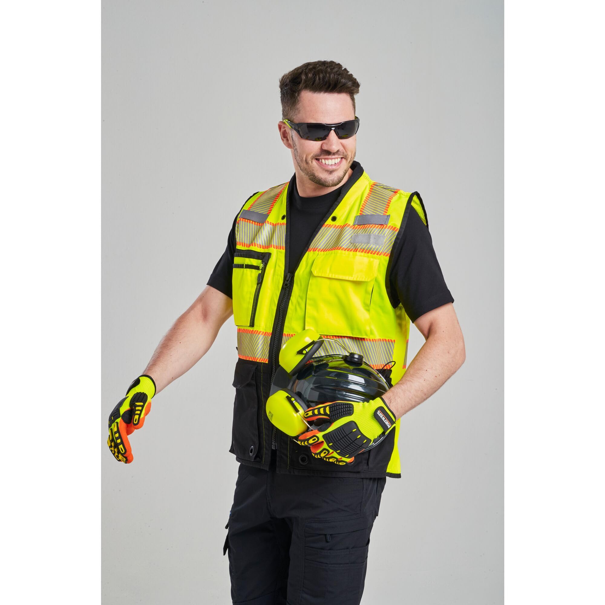 Portwest A721 Anti-Impact Safety Work Gloves - Lightweight Nitrile Coated with Shock Absorption for Construction, Warehouse & Industrial Use - Yellow/Orange Protective Gloves for Hand Safety