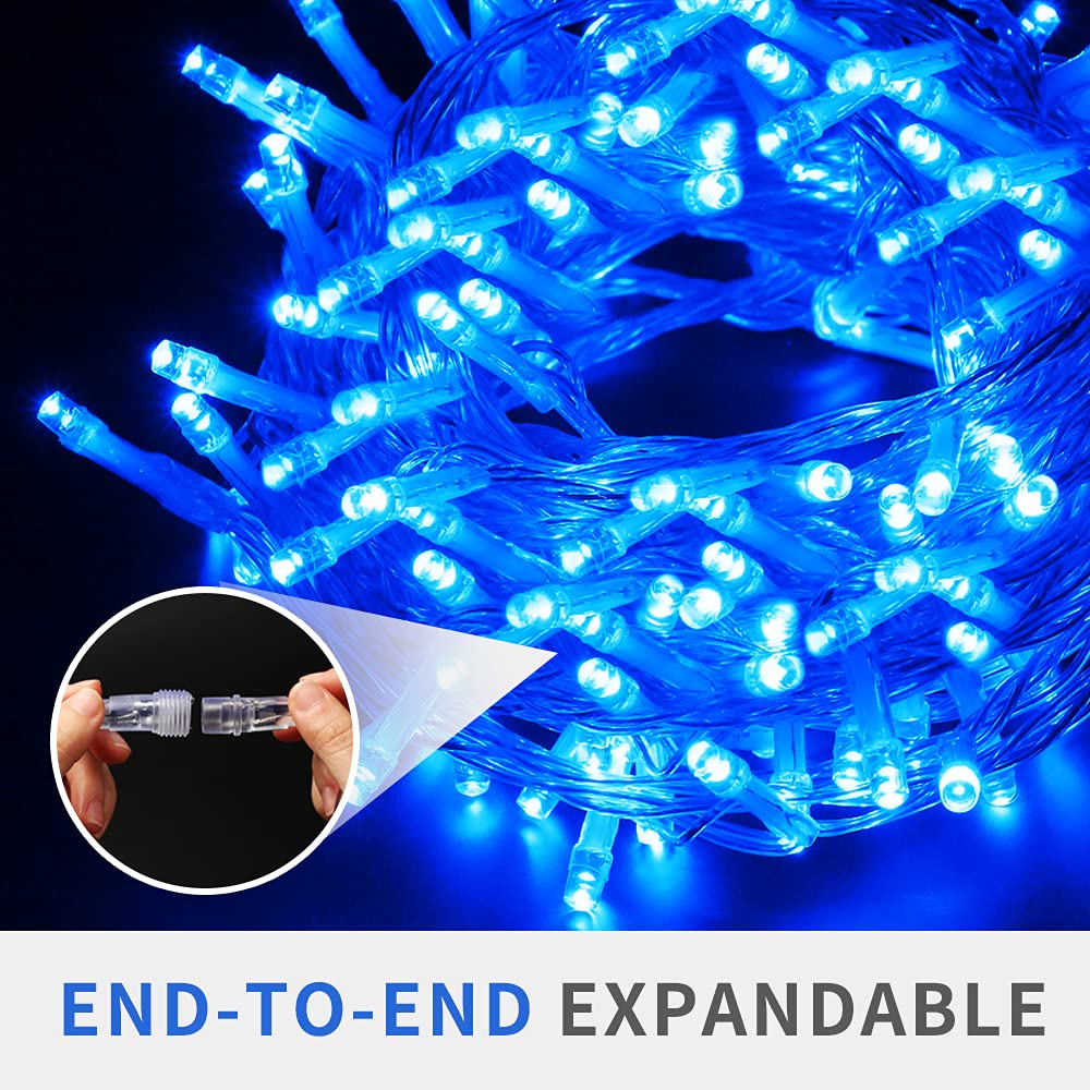 200LED Blue Christmas Lights - 66Ft Waterproof Plug-in String Lights with 8 Modes for Indoor & Outdoor Holiday Decor | Perfect for Christmas Trees, Halloween Parties, Bedroom, Garden, and Patio Lighting (Clear Wire)