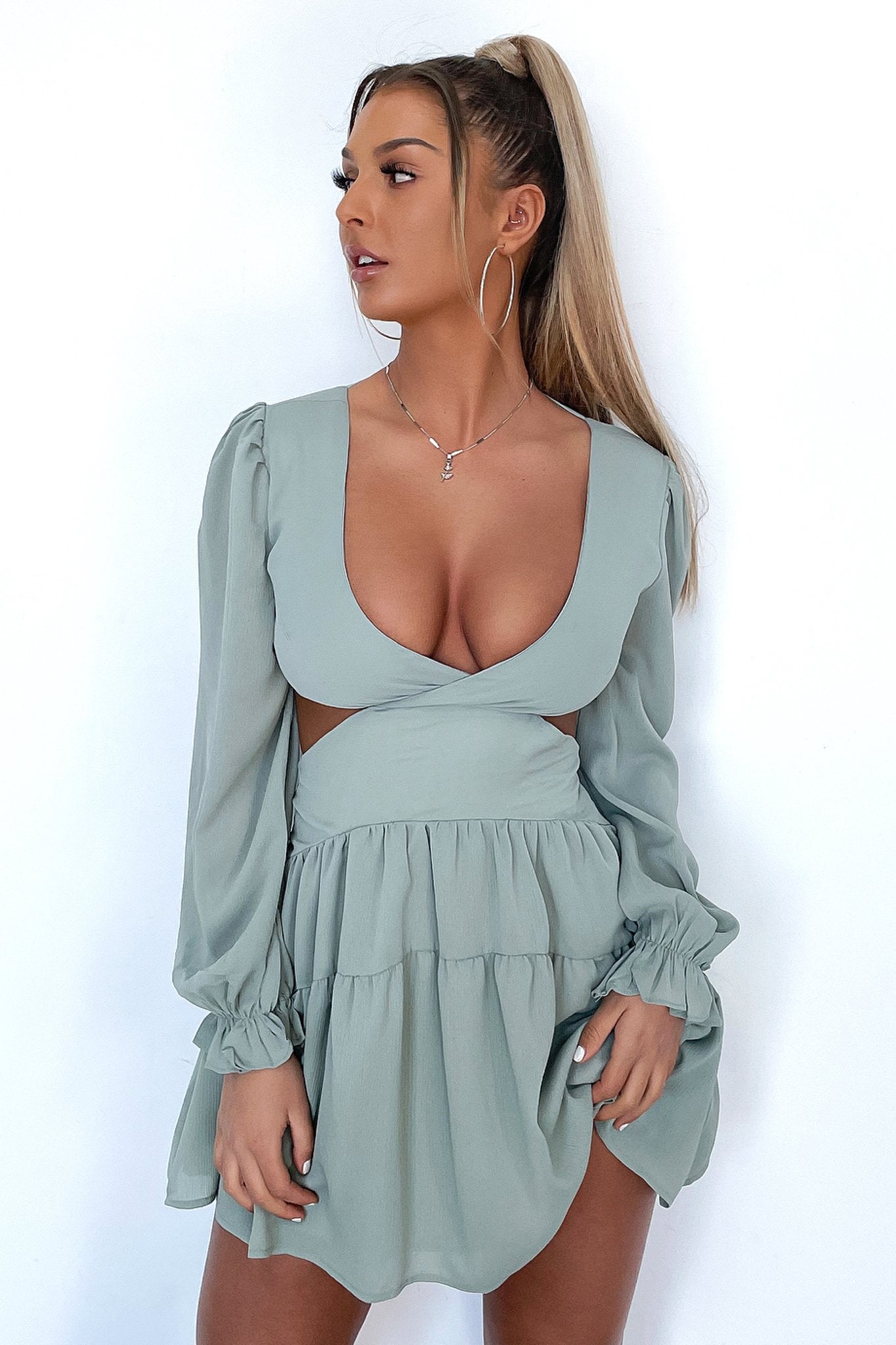 Avalon Women's Sage Green Dress - Elegant Flowy Midi Dress for Casual Wear, Office, and Special Occasions