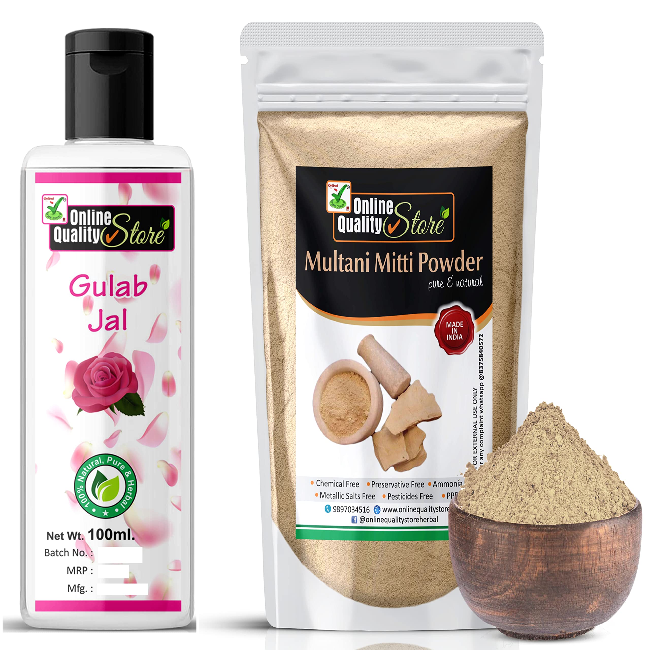 Pure Multani Mitti & Rose Water Face Pack - 300g Clay + 100ml Rosewater for Glowing Skin | Natural Facial Treatment for Acne, Blackheads & Oil Control | DIY Beauty Mask for Spa Day & Skin Detox