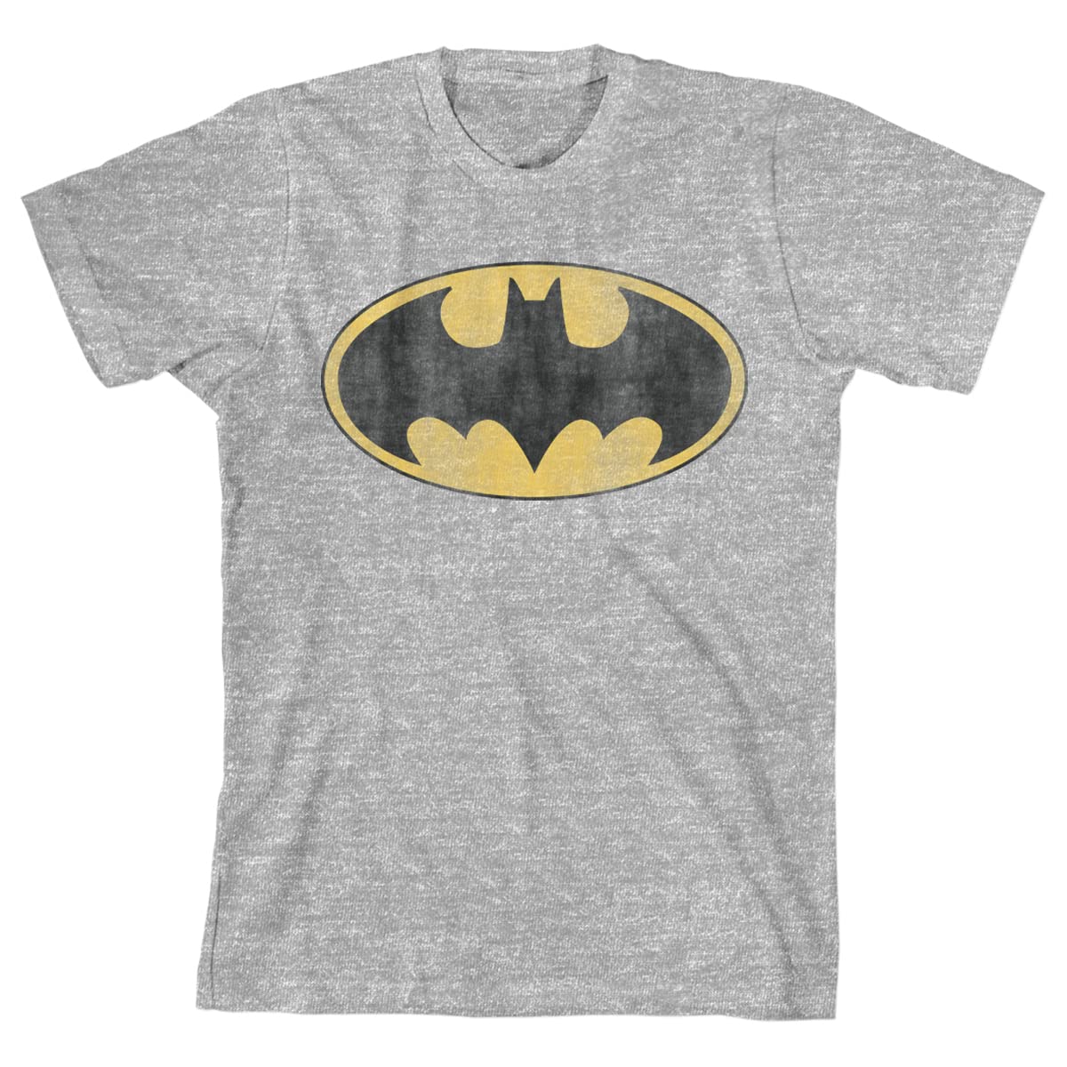 Batman Distressed Bat Logo Graphic Tee for Youth - Soft Heather Grey Cotton Athletic T-Shirt - Perfect for Casual Wear, Cosplay & Superhero Fans