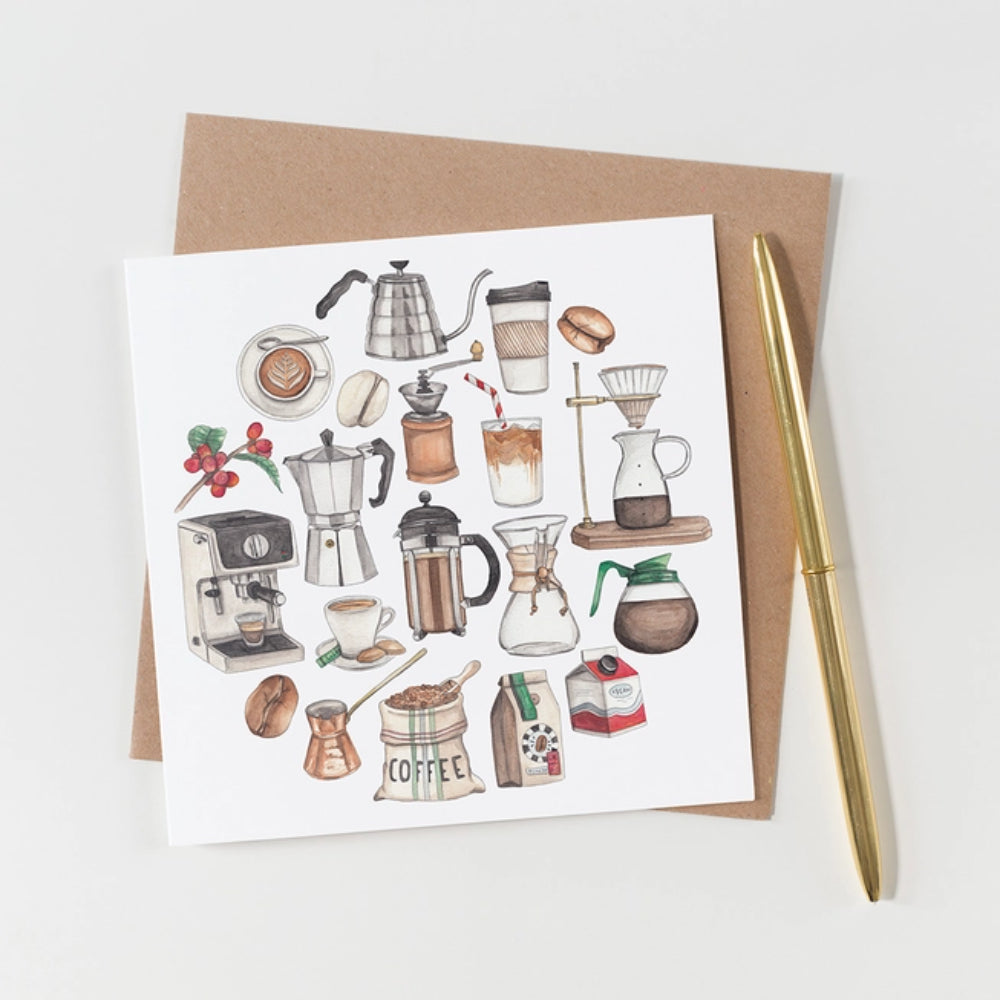 Hand-Painted Coffee Icon Watercolor Notecards - Set of 10 Blank Greeting Cards for Coffee Lovers, Perfect for Thank You Notes, Birthday Cards & Office Gifts