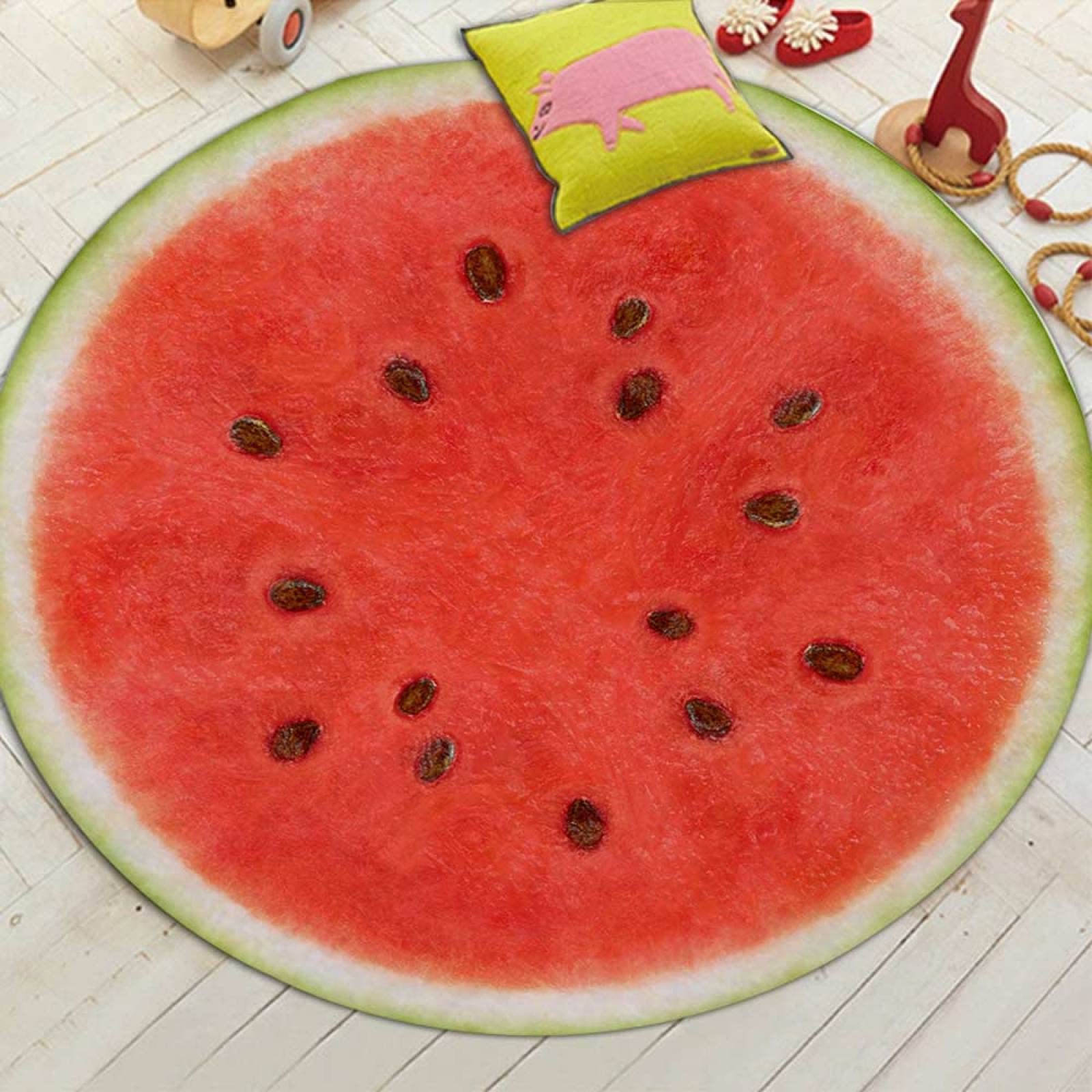 JUEWEIER 3D Printed Watermelon Pattern Non-Slip Round Rug - Soft Floor Mat for Bedroom, Living Room, Kitchen | Home Decor Gift for Summer, Kids Room, Dorm