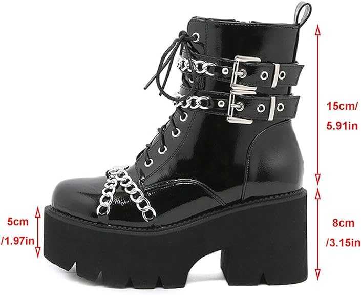 Women's Chunky Heel Platform Ankle Boots - Gothic Punk Motorcycle Combat Riding Boots with Lace Up & Zipper, Round Toe for Casual Outfits, Night Out, Concerts & Street Style Fashion