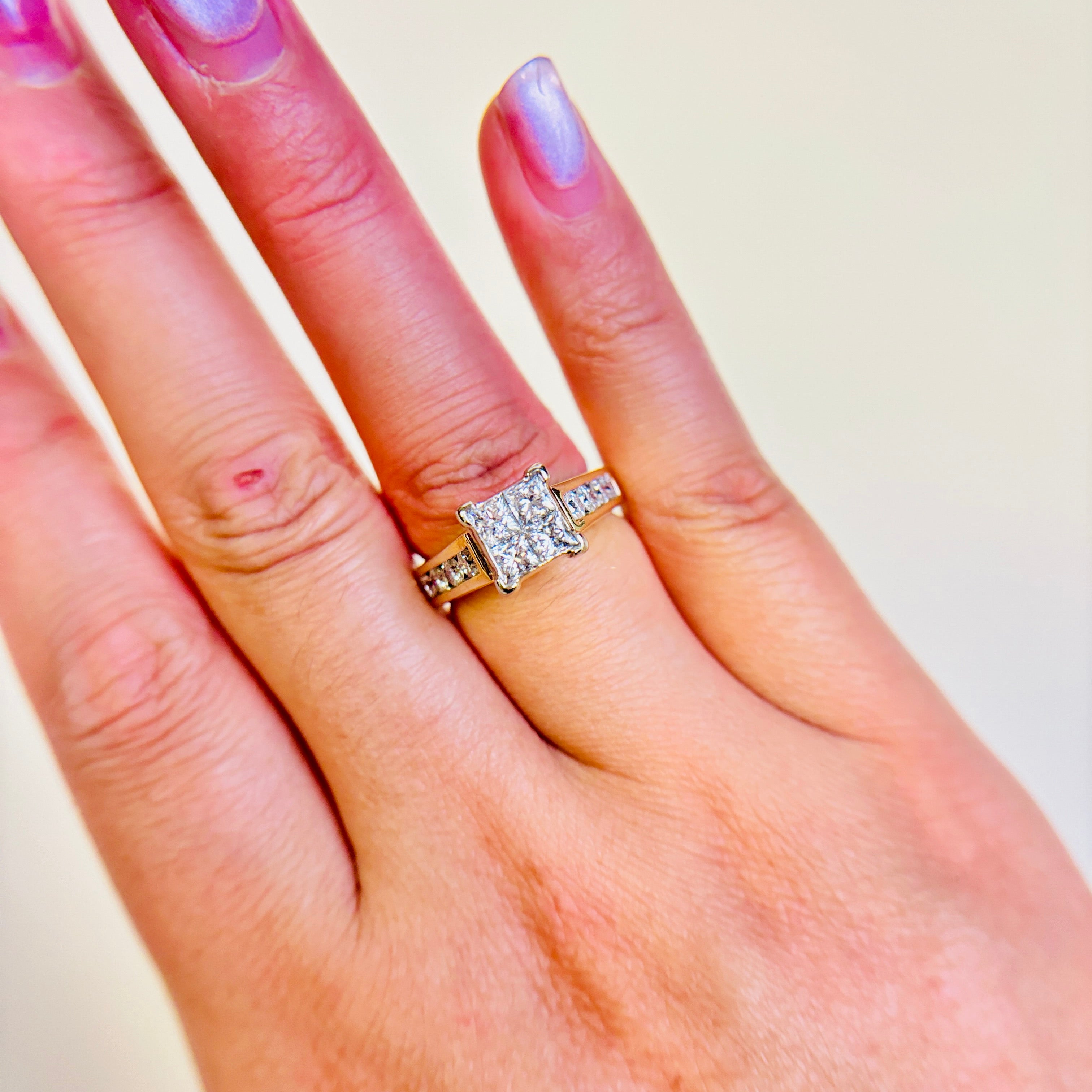 14K Yellow Gold Princess Cut Cluster Diamond Engagement Ring | 1.25ctw | Size 5.5 | Perfect for Proposals, Anniversaries & Bridal Jewelry