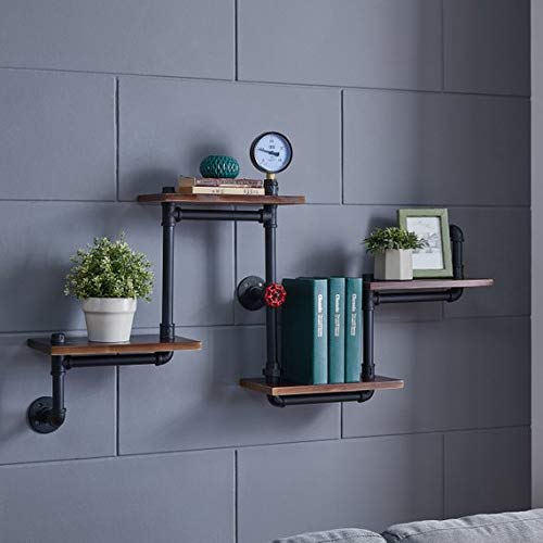 Industrial Rustic Modern Wood Ladder Pipe Wall Shelf - 4-Tier Pipe Design Bookshelf for DIY Home Decor | Perfect for Living Room, Bedroom & Office Storage Organization