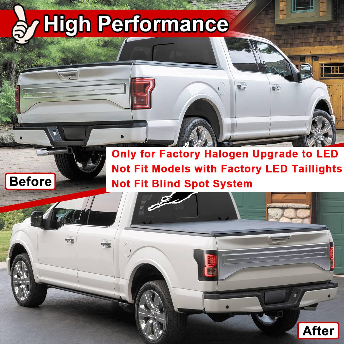 Nixon Offroad LED Tail Lights for Ford F150 2015-2017 - Glossy Black Housing with Clear Lens - Direct Replacement Rear Light Assembly (1 Pair) - Perfect for Off-Roading, Truck Upgrades & Night Driving