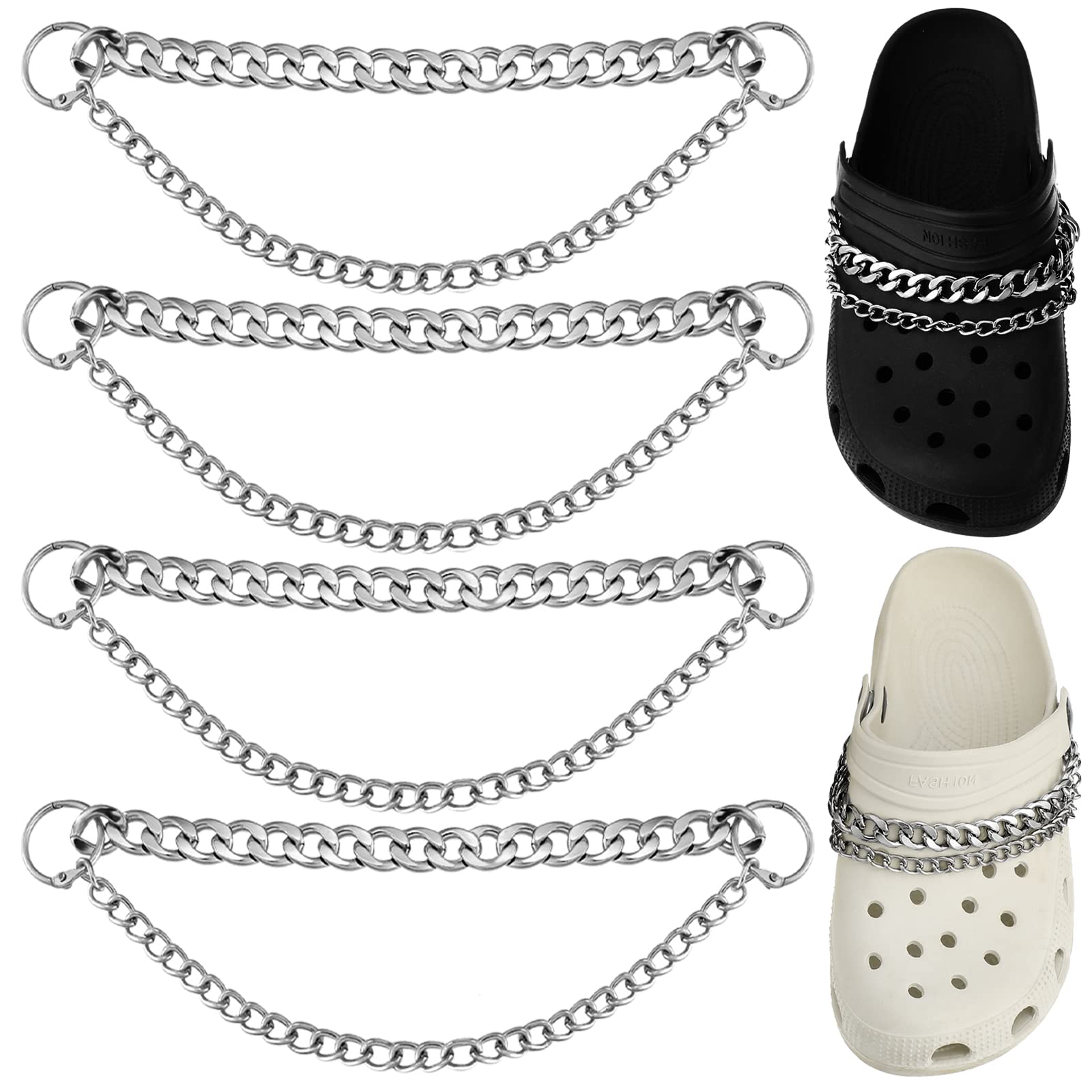 4PCS Shoe Charms for Women - Fashionable Metal Shoe Chain Clog Sandal Accessories - Perfect Gift for Her - Great for Parties, Weddings & Summer Outfits