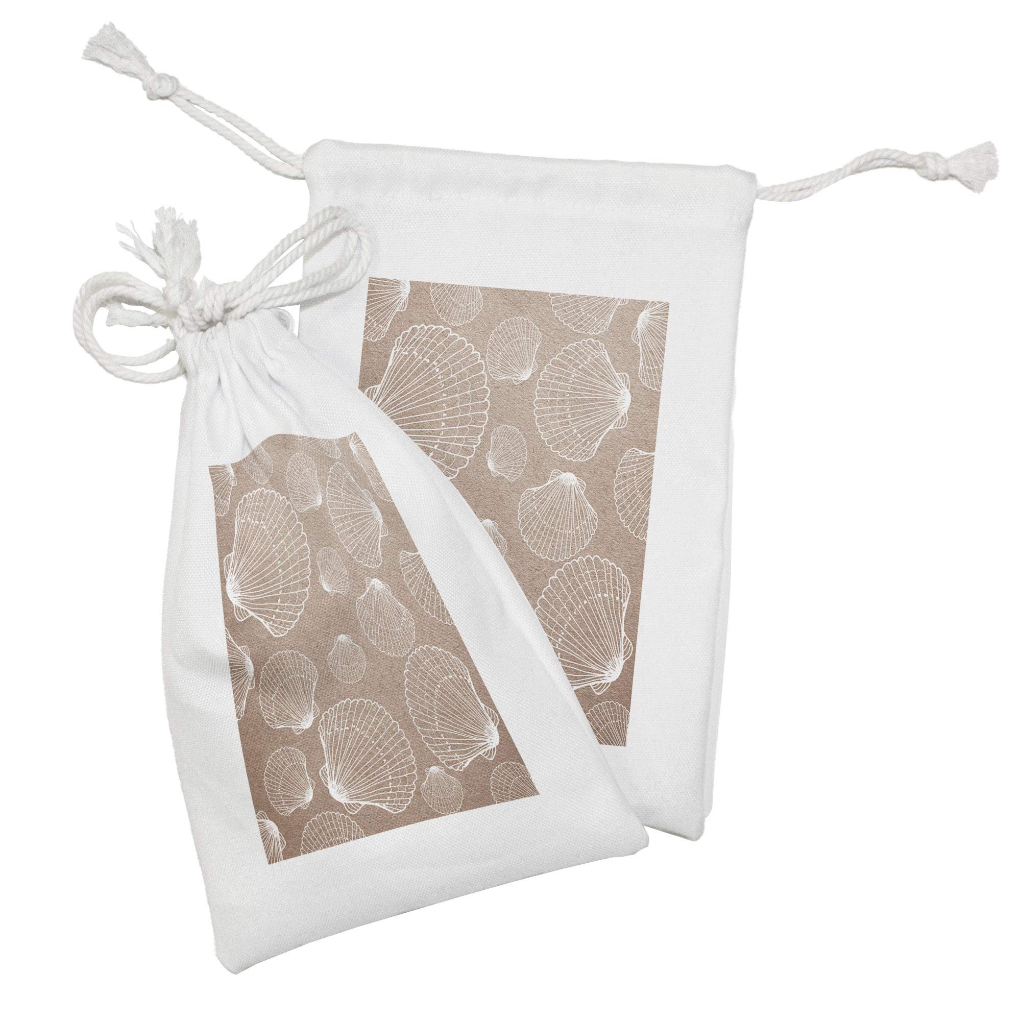 Ambesonne 2-Pack Seashell Drawstring Pouches - Nautical Themed Fabric Bags with Shell Illustrations, 9