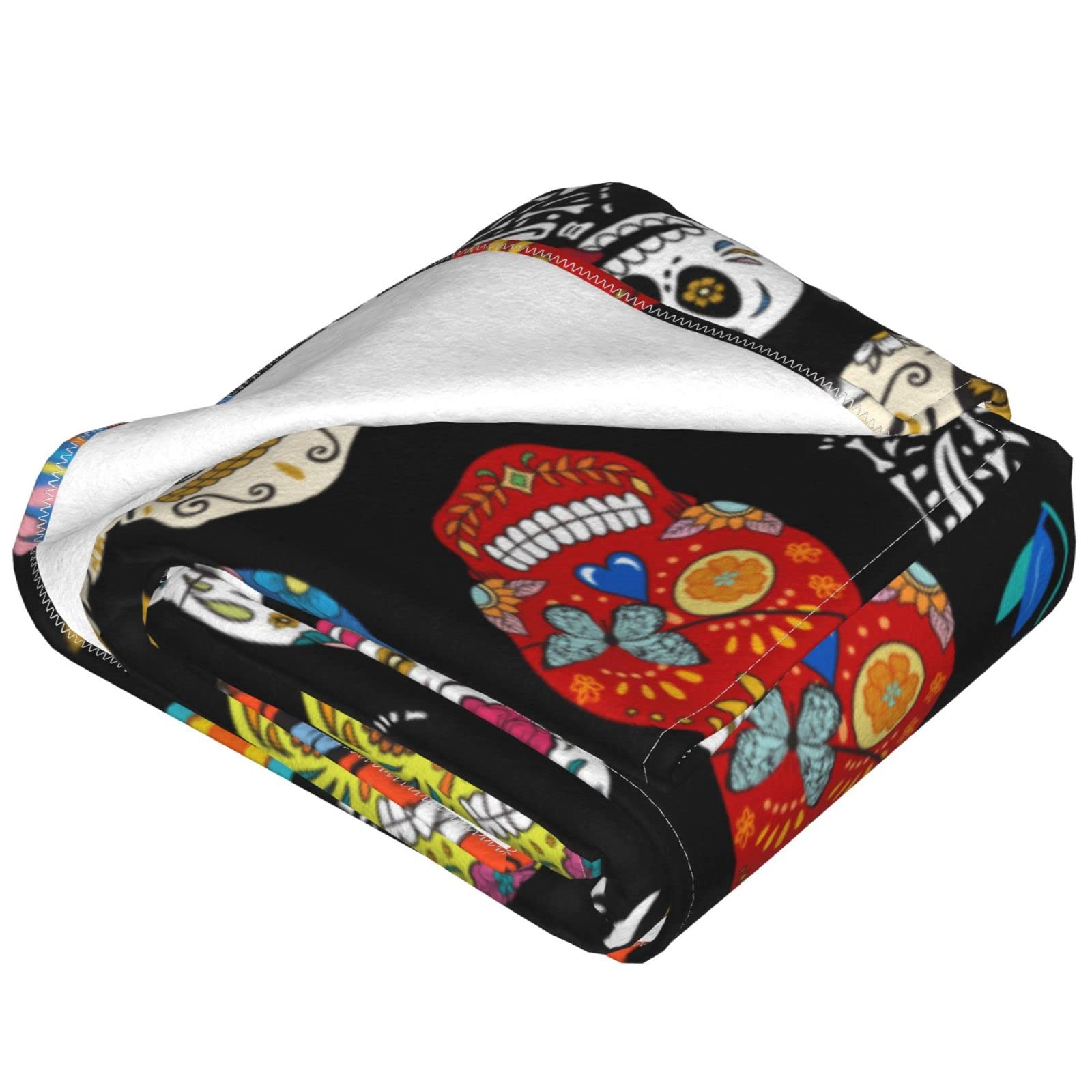 Day of the Dead Sugar Skull Fleece Blanket - Soft Warm Flannel Throw 80x60 Inches for Couch, Bed & Pets - Mexican Holiday Home Decor Gift for Adults & Kids